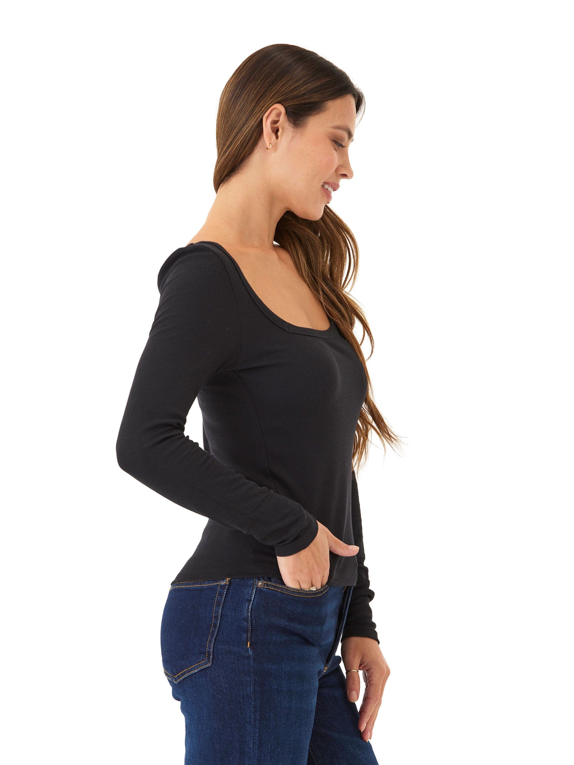 Yvette Feather Rib Square Top - Soft Stretch Everyday Basic