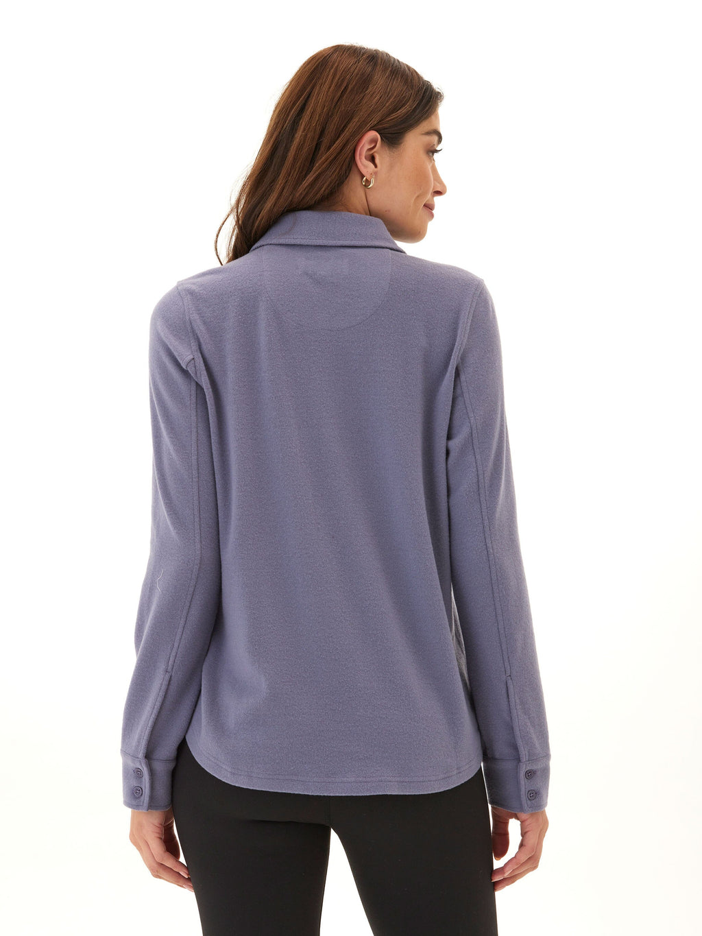 Kandyce Women’s Relaxed Knit Fleece Button-Up in Periwinkle Blue