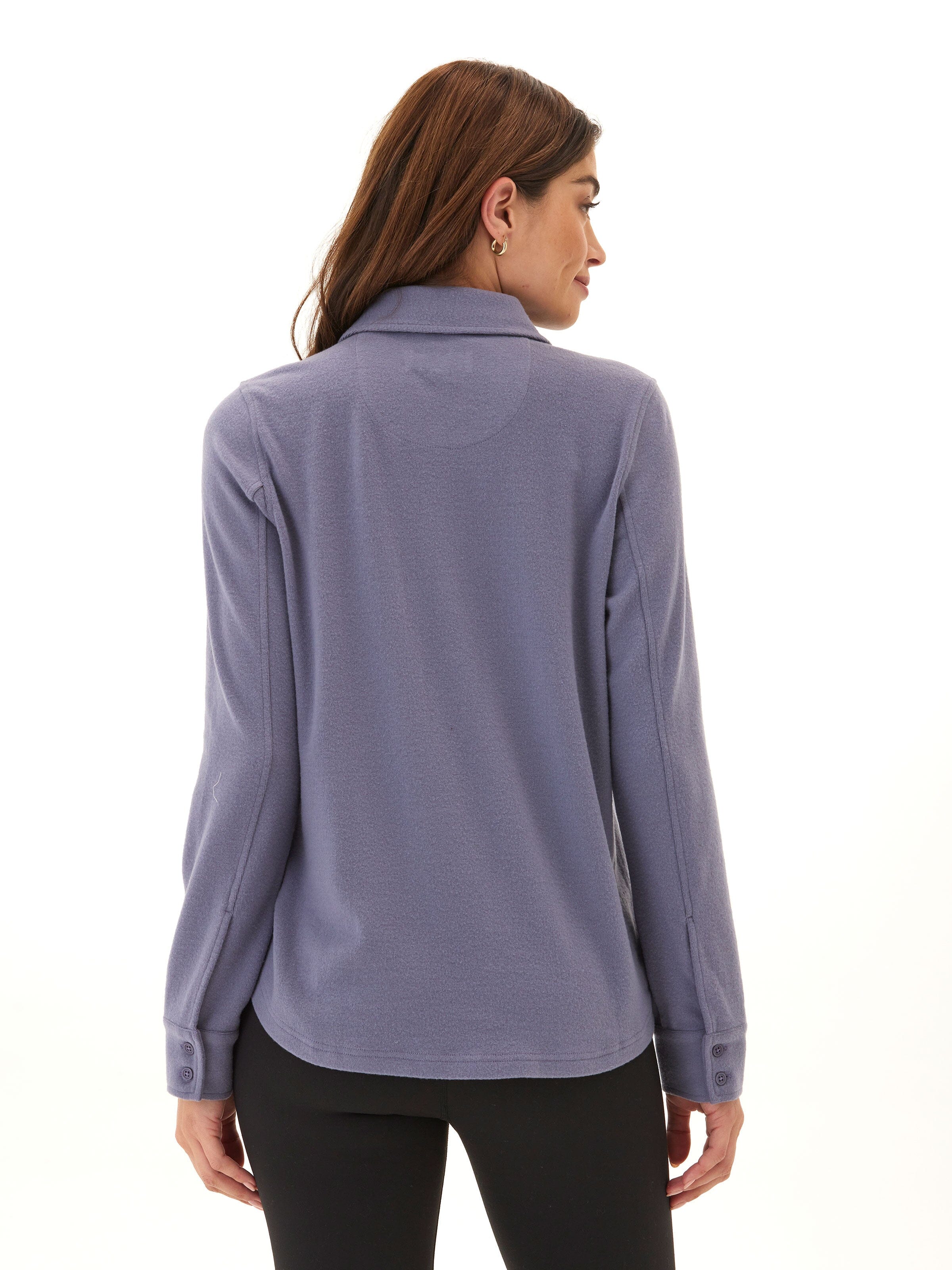 Kandyce Women’s Relaxed Knit Fleece Button-Up in Periwinkle Blue
