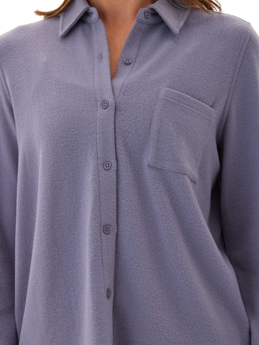 Kandyce Women’s Relaxed Knit Fleece Button-Up in Periwinkle Blue