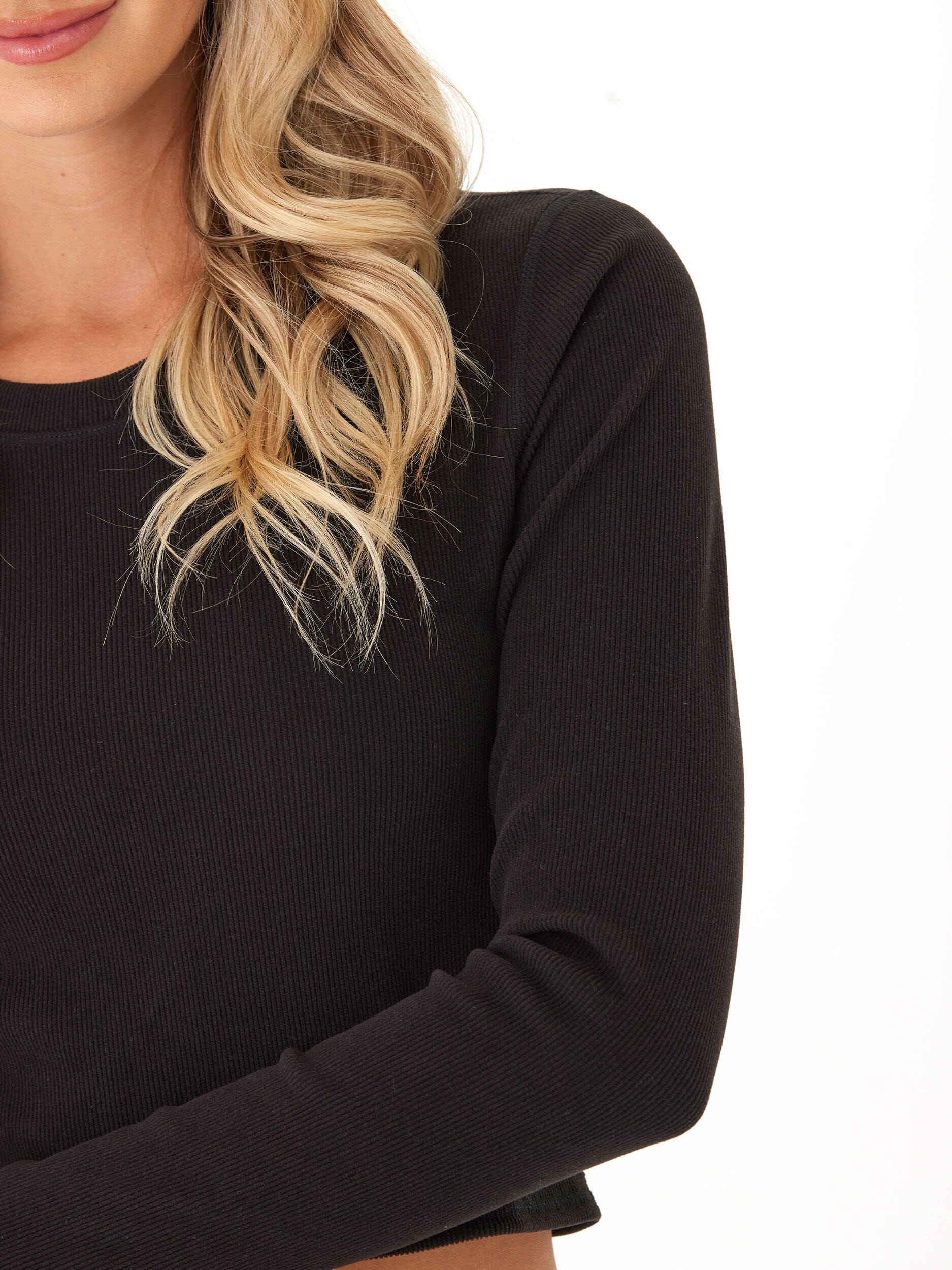 Pramila Brushed Performance Rib Long Sleeve Top in Black
