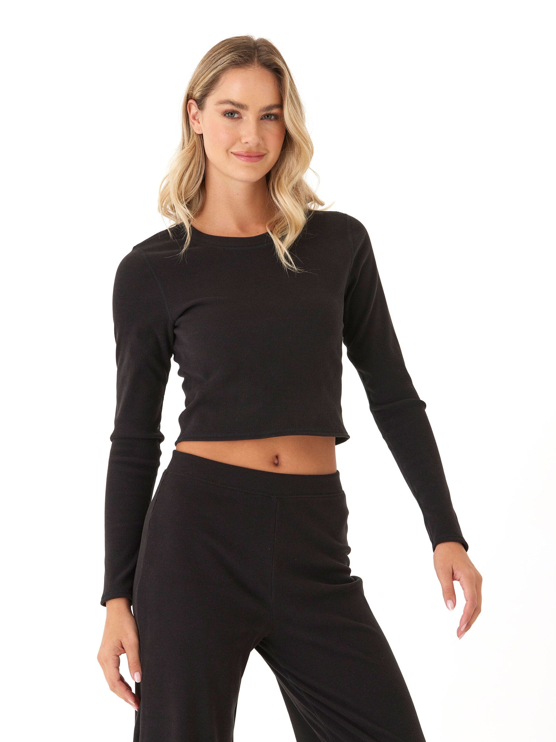 Pramila Brushed Performance Rib Long Sleeve Top in Black