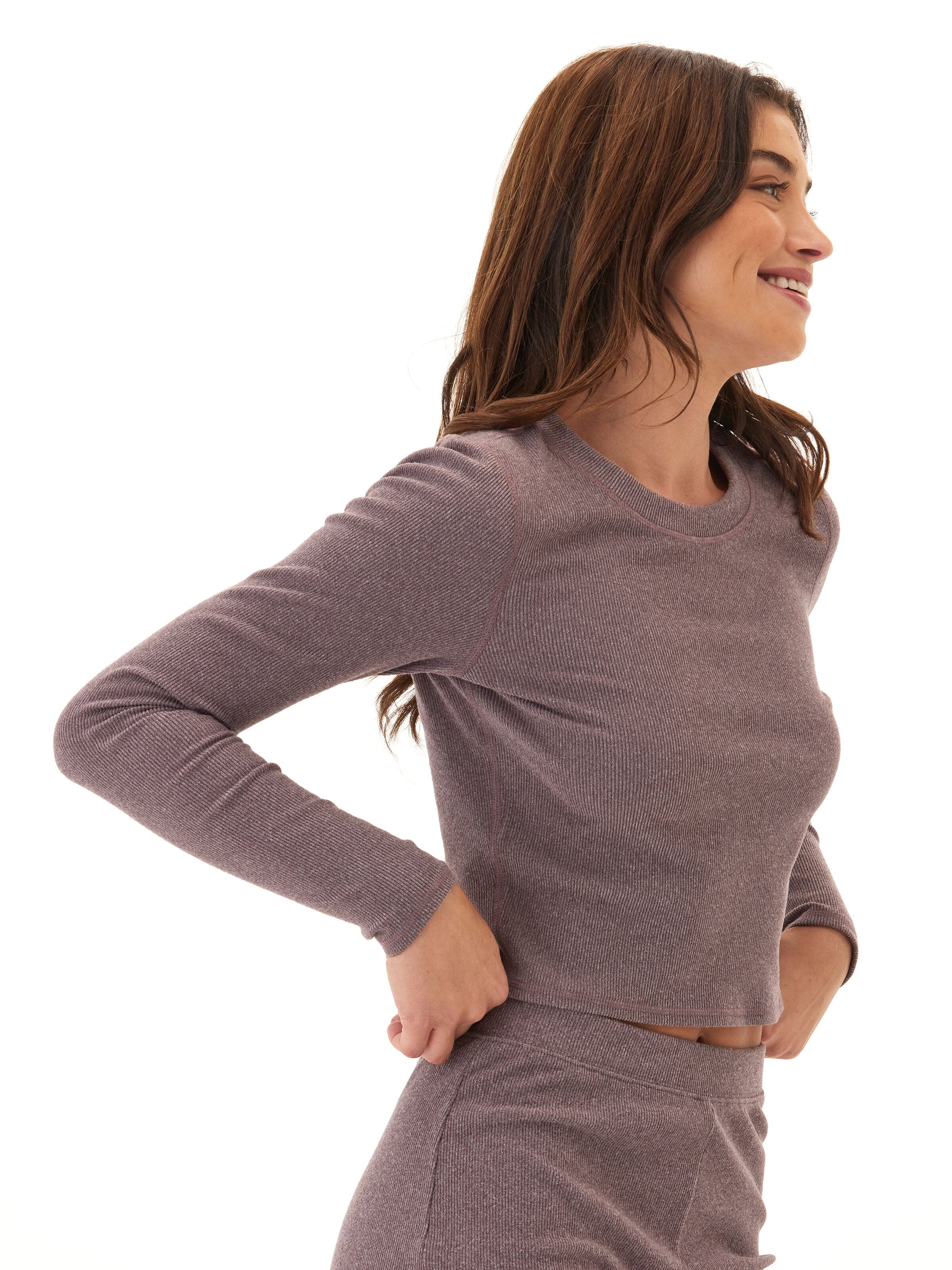 Brushed Performance Rib Long Sleeve Top for Everyday Comfort