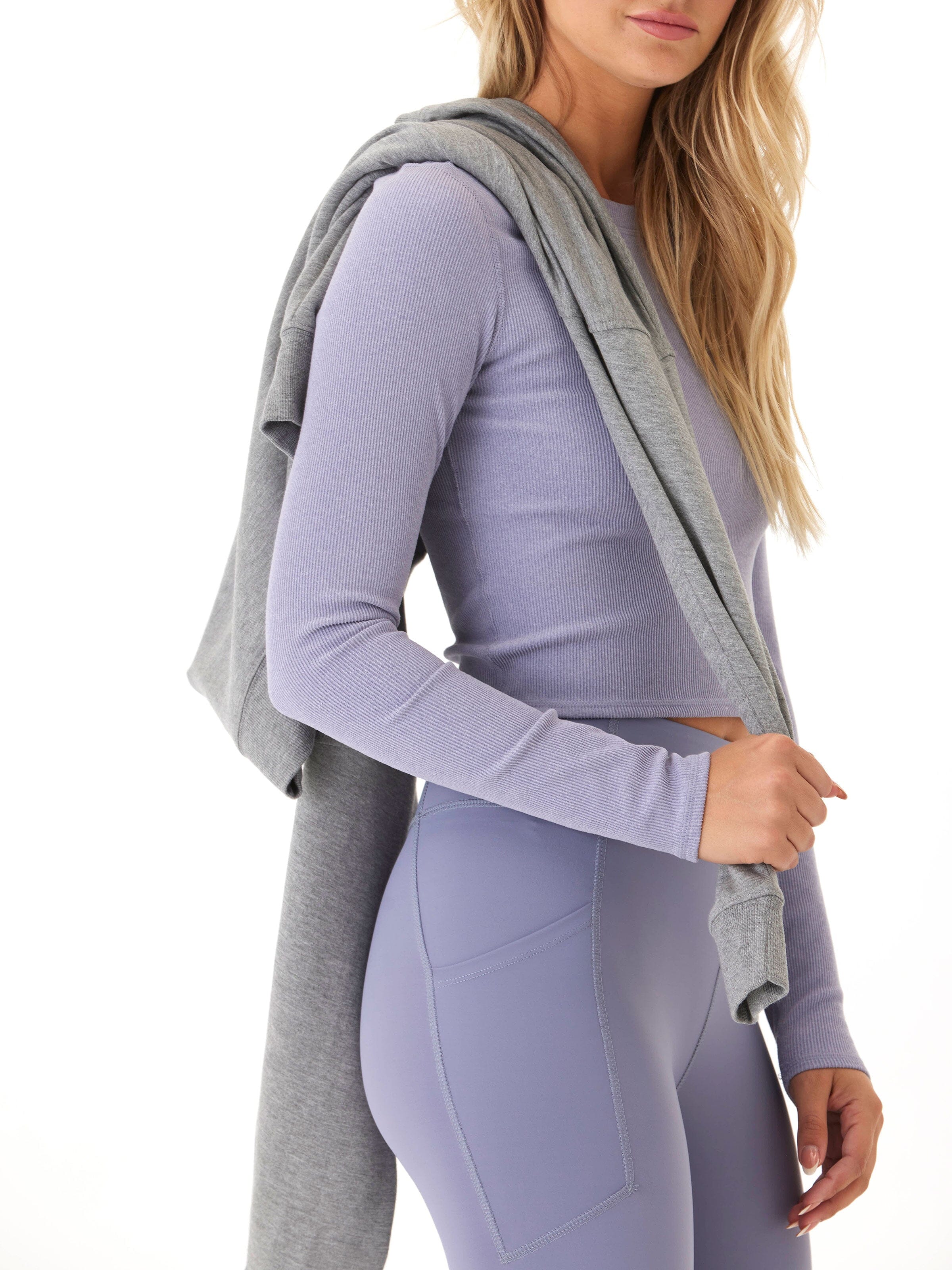 Pramila Brushed Ribbed Long Sleeve Cropped Top in Periwinkle
