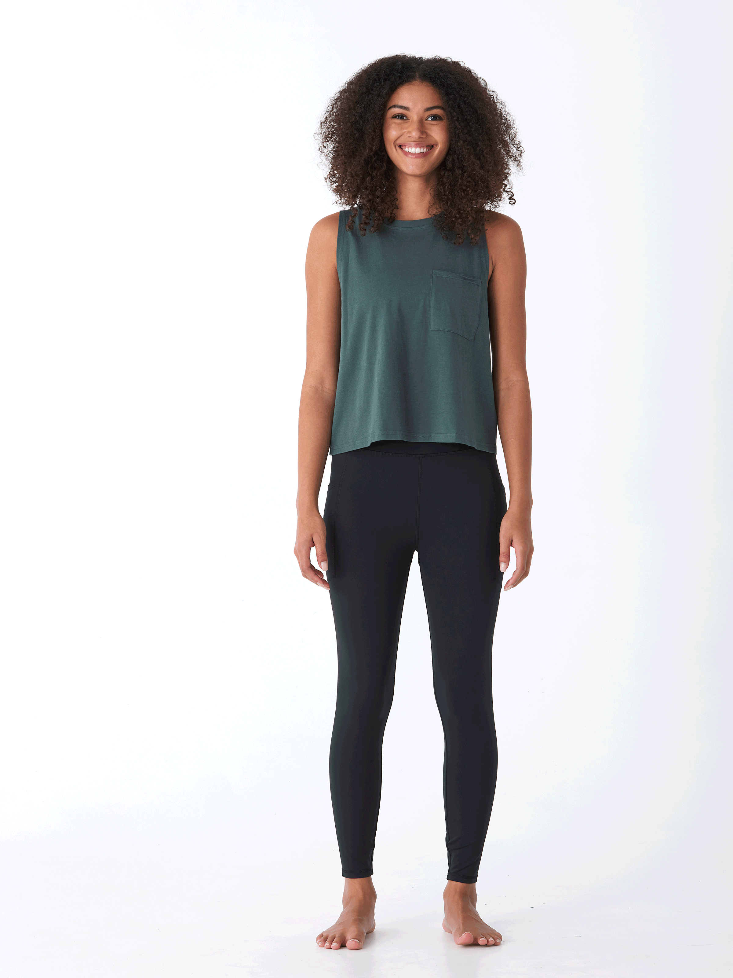 Maggie Comfort Jersey Tank Top with High Neck and Pocket Detail