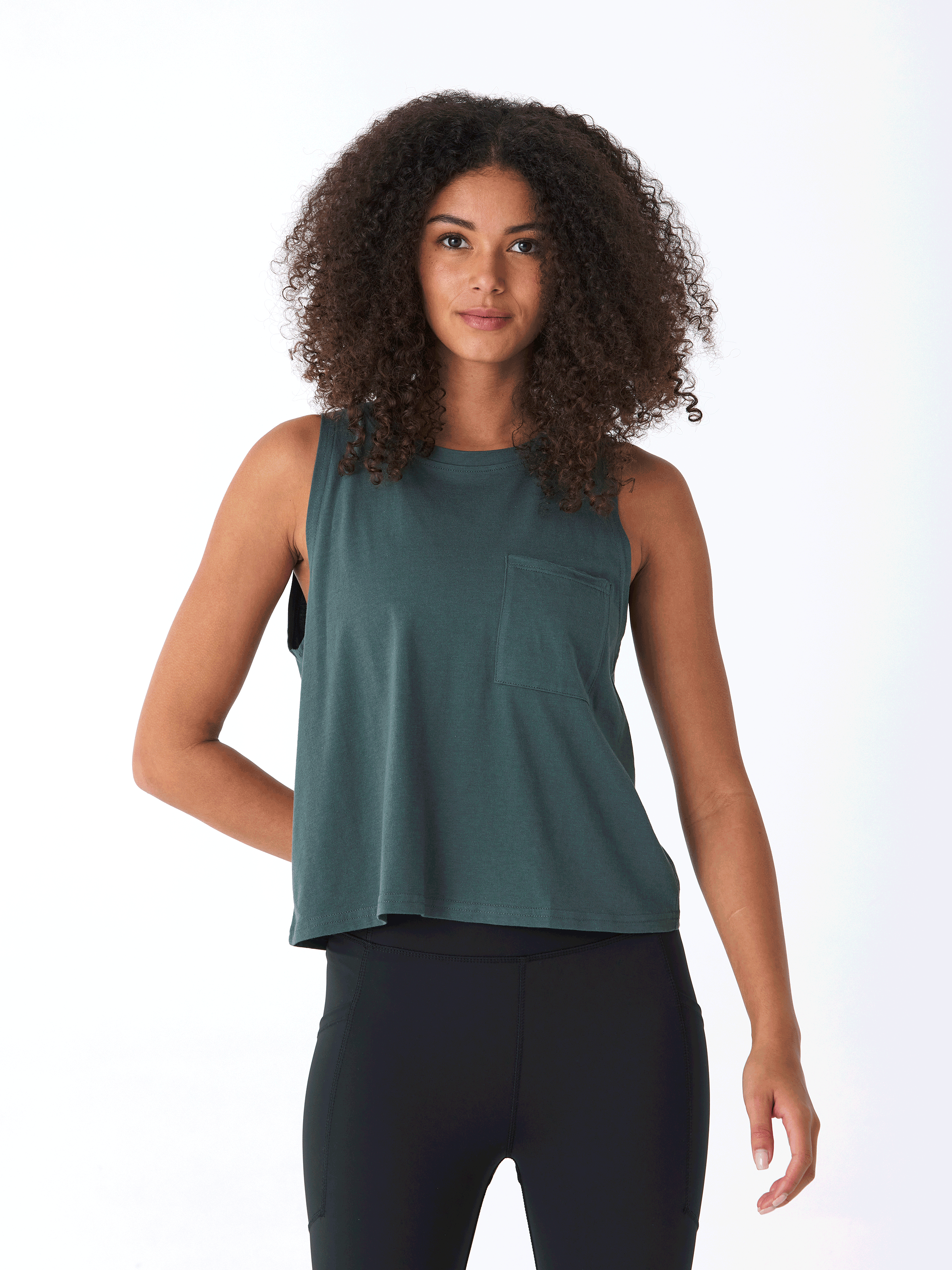 Maggie Comfort Jersey Tank Top with High Neck and Pocket Detail