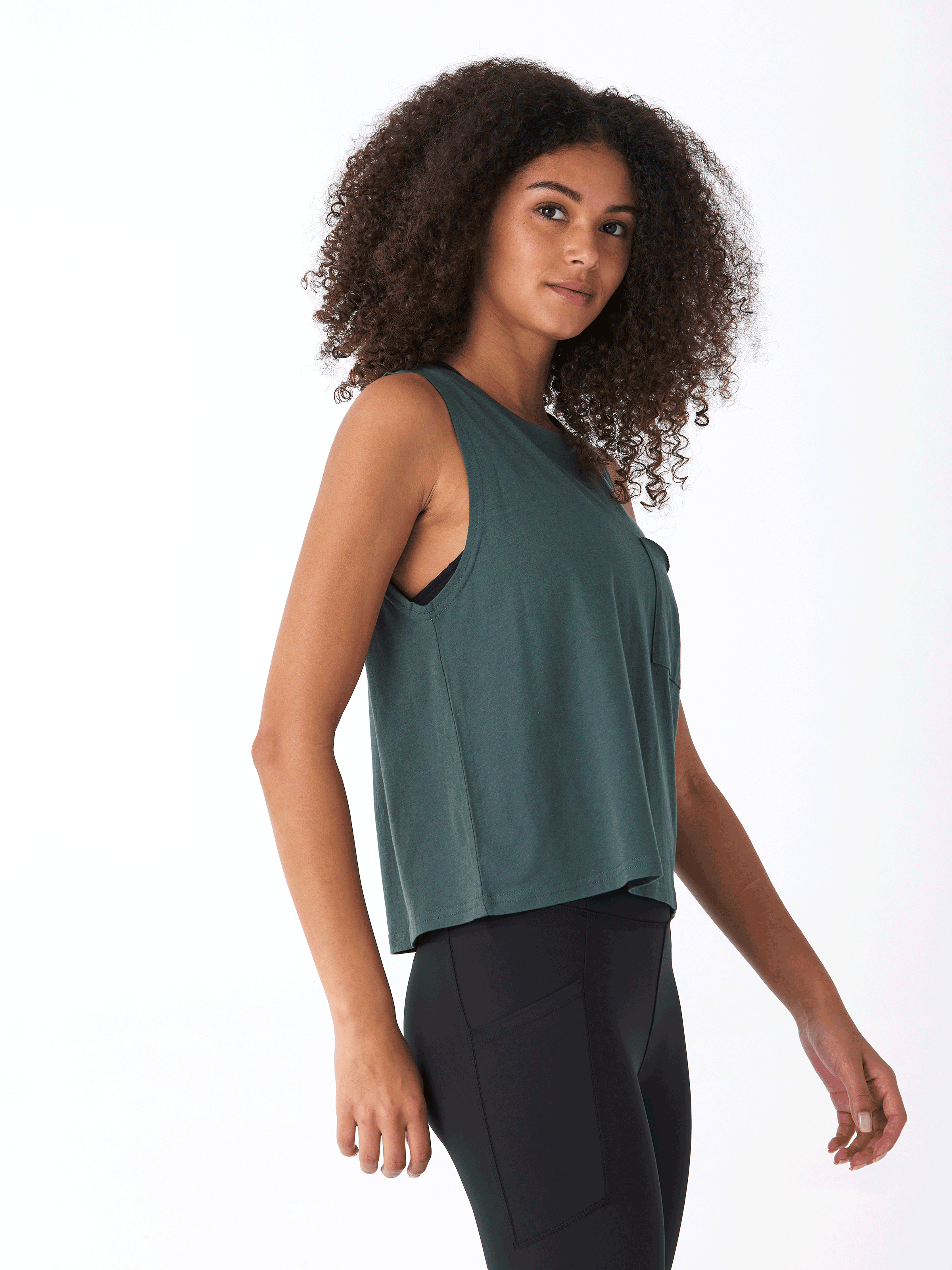 Maggie Comfort Jersey Tank Top with High Neck and Pocket Detail