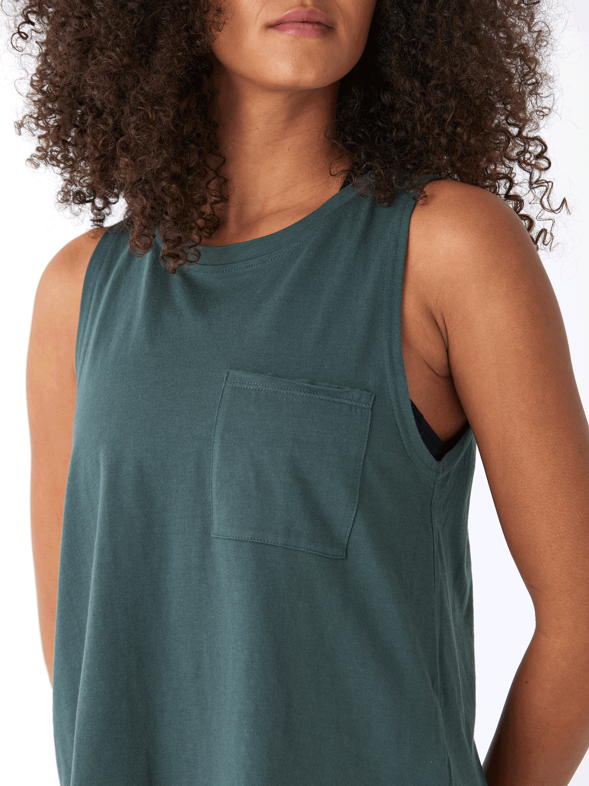 Maggie Comfort Jersey Tank Top with High Neck and Pocket Detail