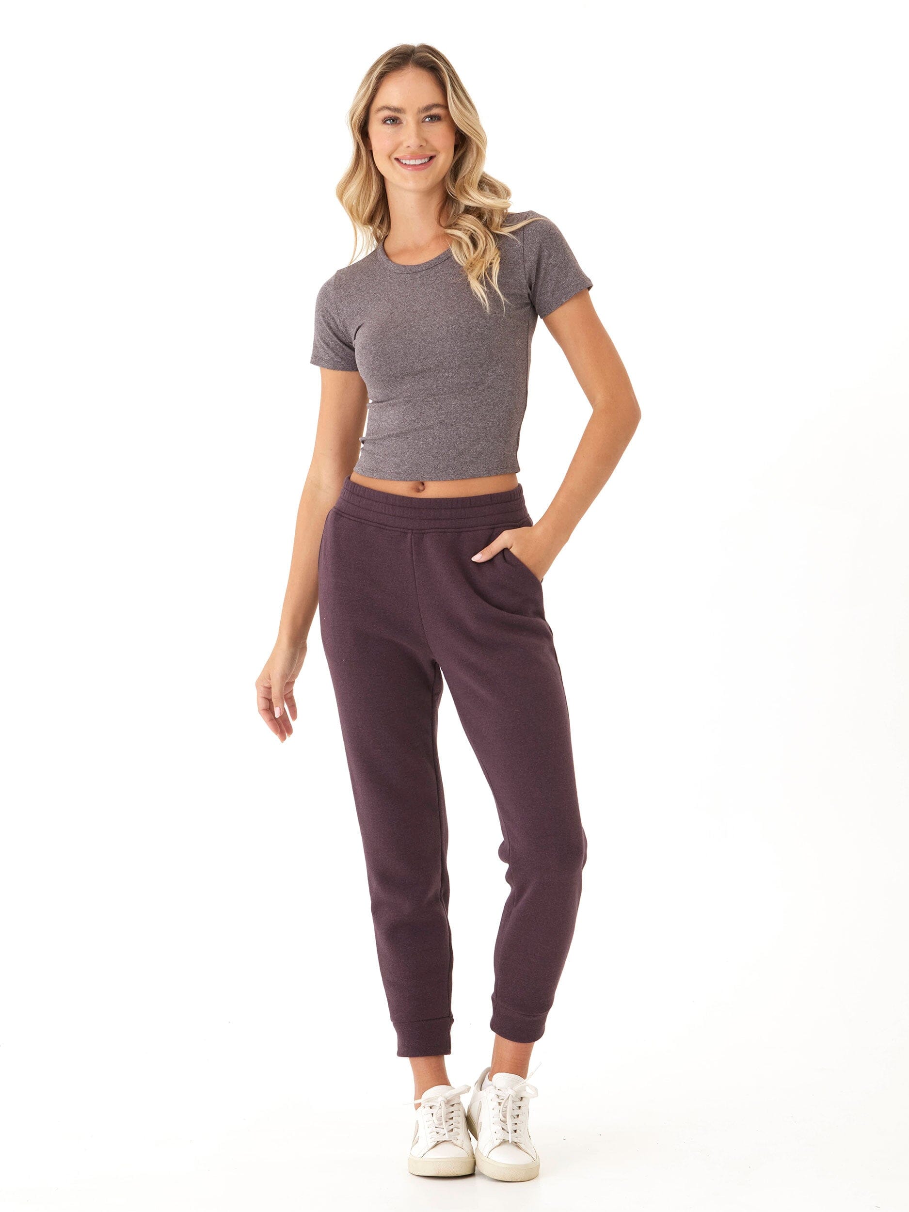 Core Luxe Jersey Crew Neck Tee for Women in Charcoal and Heather-Grey