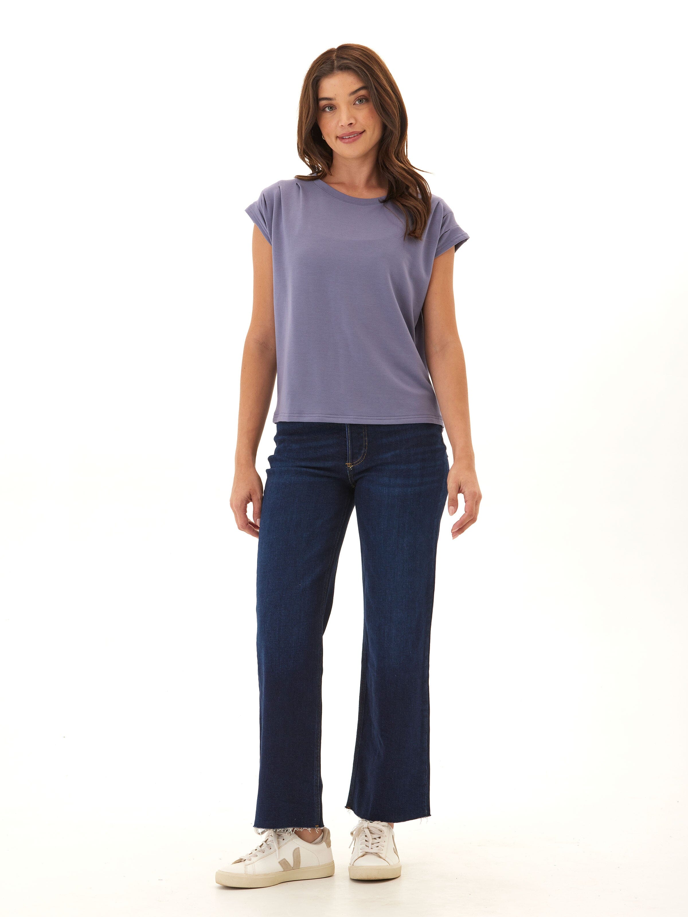 Luciana Modal Terry Pleated Top in Dusty-Blue and Lavender-Gray