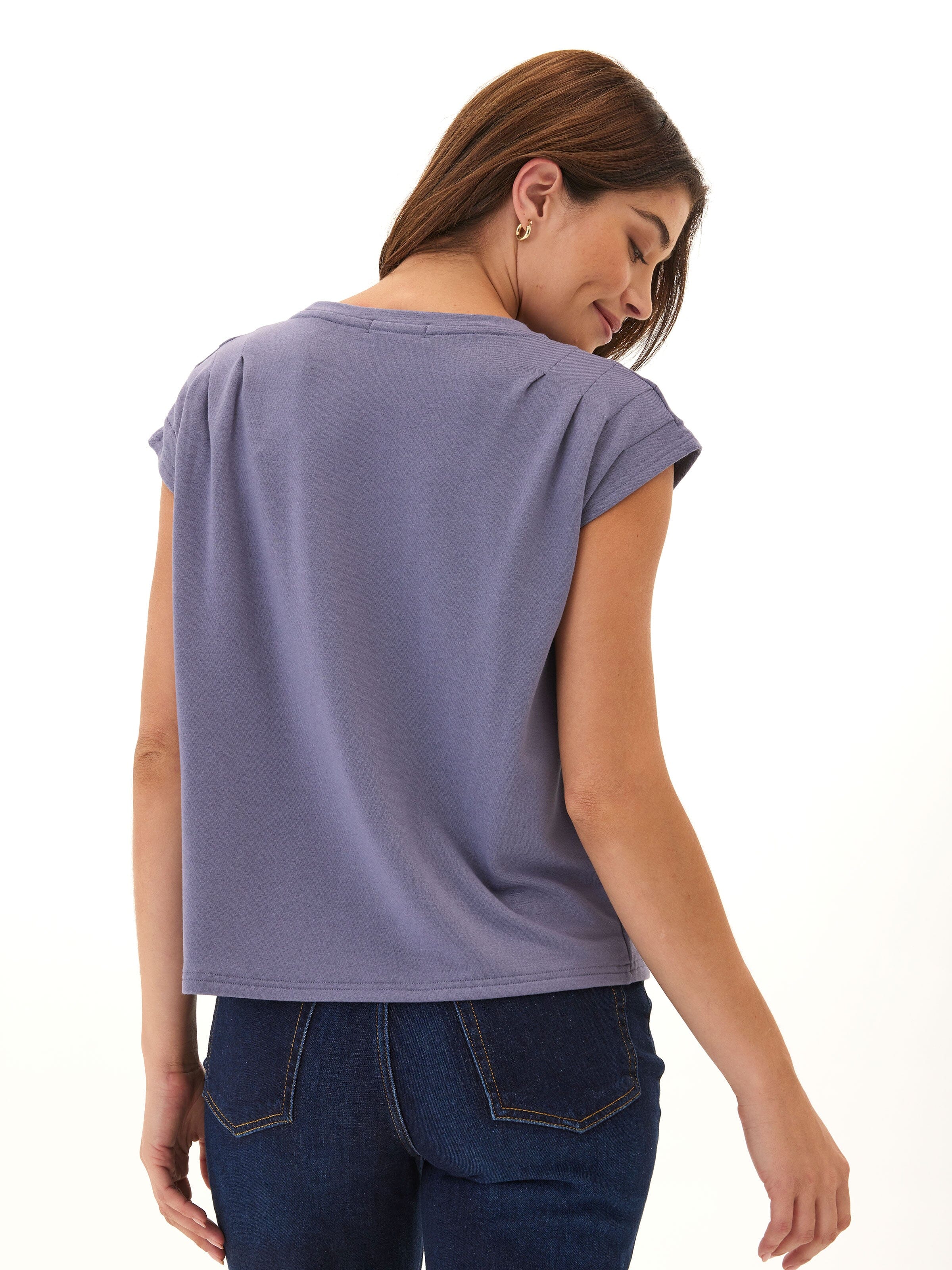 Luciana Modal Terry Pleated Top in Dusty-Blue and Lavender-Gray