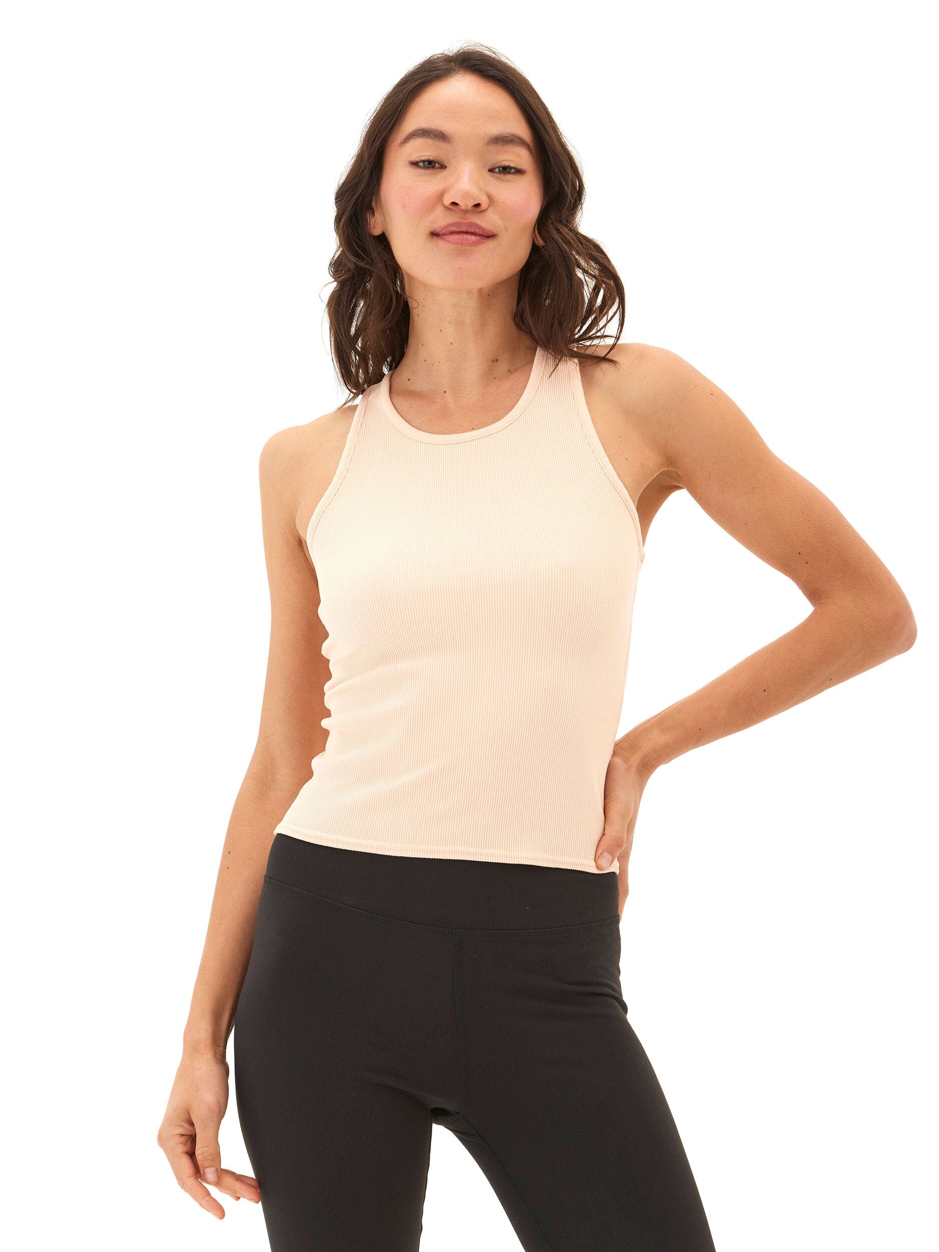 Close up of the Kensi Heather Luxe Rib Crop Tank featuring soft ribbed texture and cropped silhouette