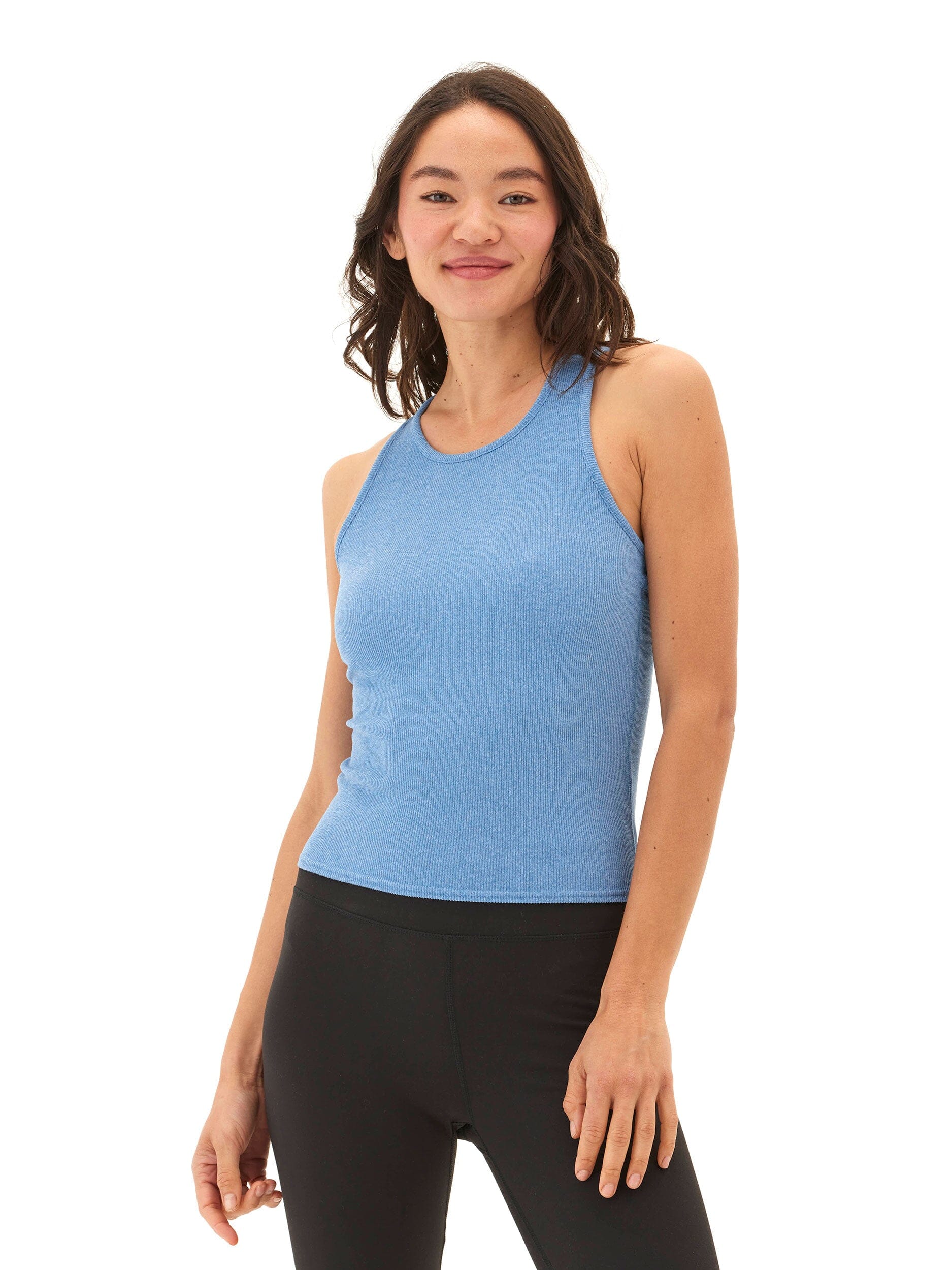 Heather Cornflower Blue Ribbed Crop Tank Top