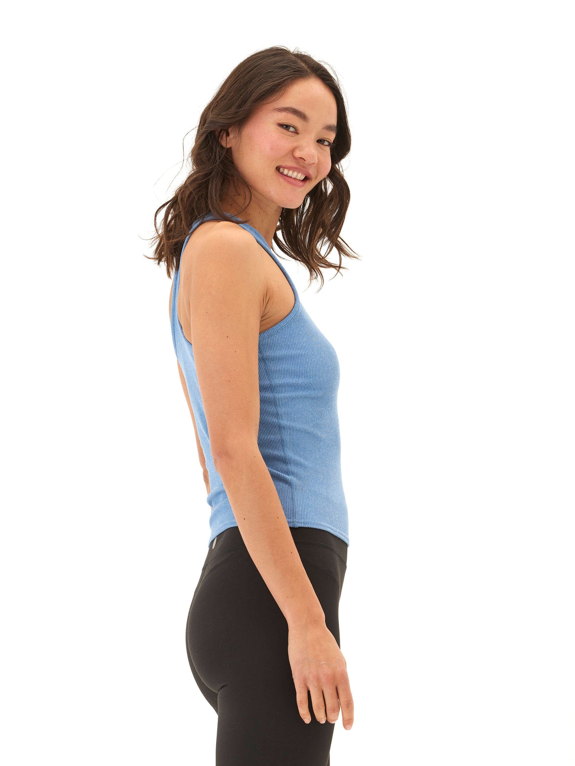 Heather Cornflower Blue Ribbed Crop Tank Top