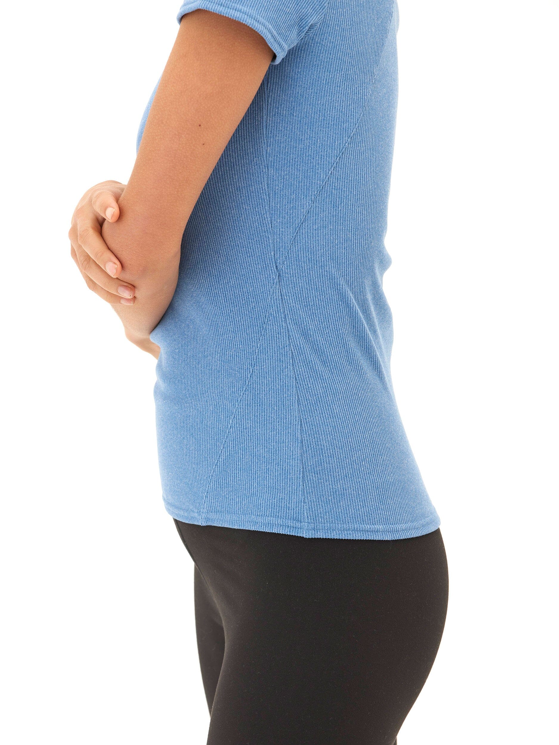 Mariella Heather Luxe Rib Tee in Blue and Heather-Blue