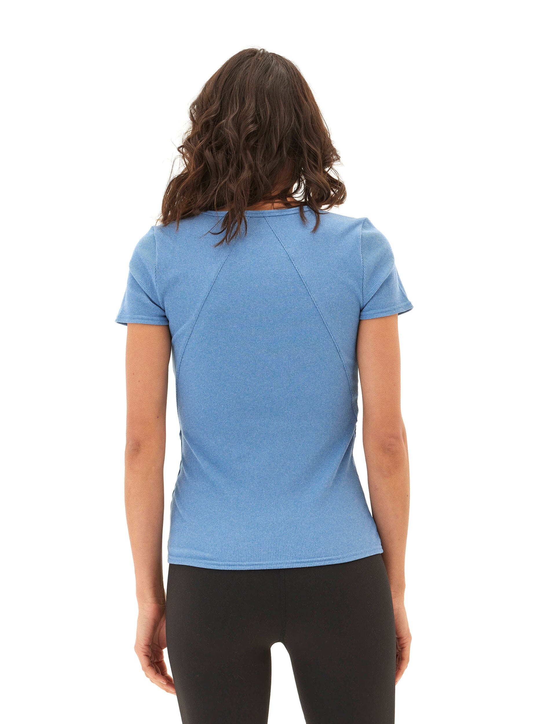Mariella Heather Luxe Rib Tee in Blue and Heather-Blue