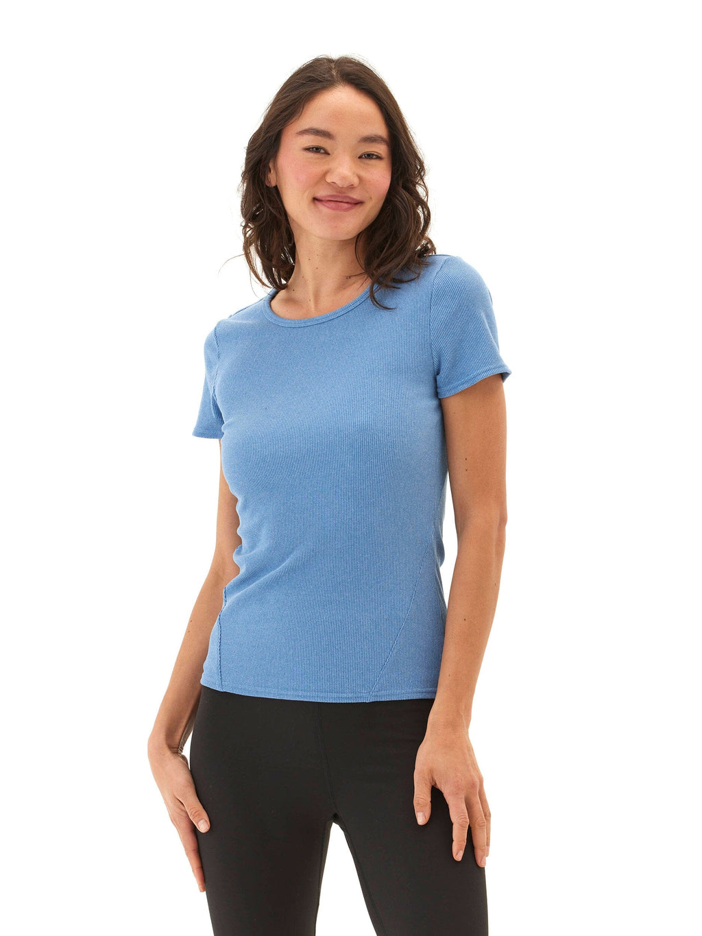 Mariella Heather Luxe Rib Tee in Blue and Heather-Blue