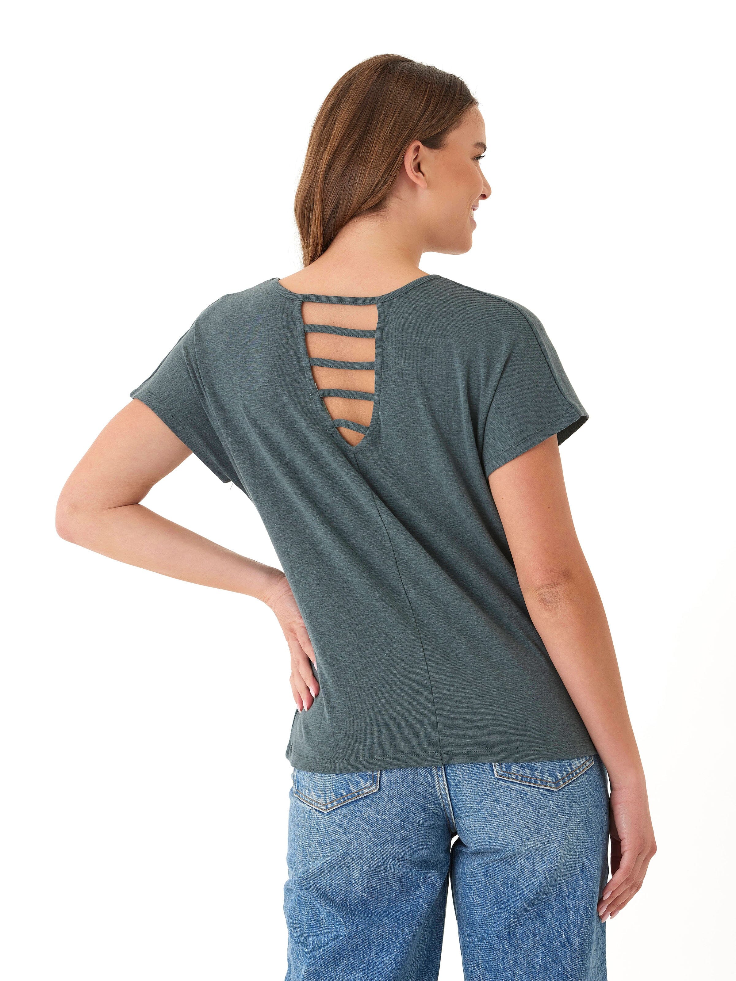 Textured Slub Jersey Cutout Top with Back Ladder Detail