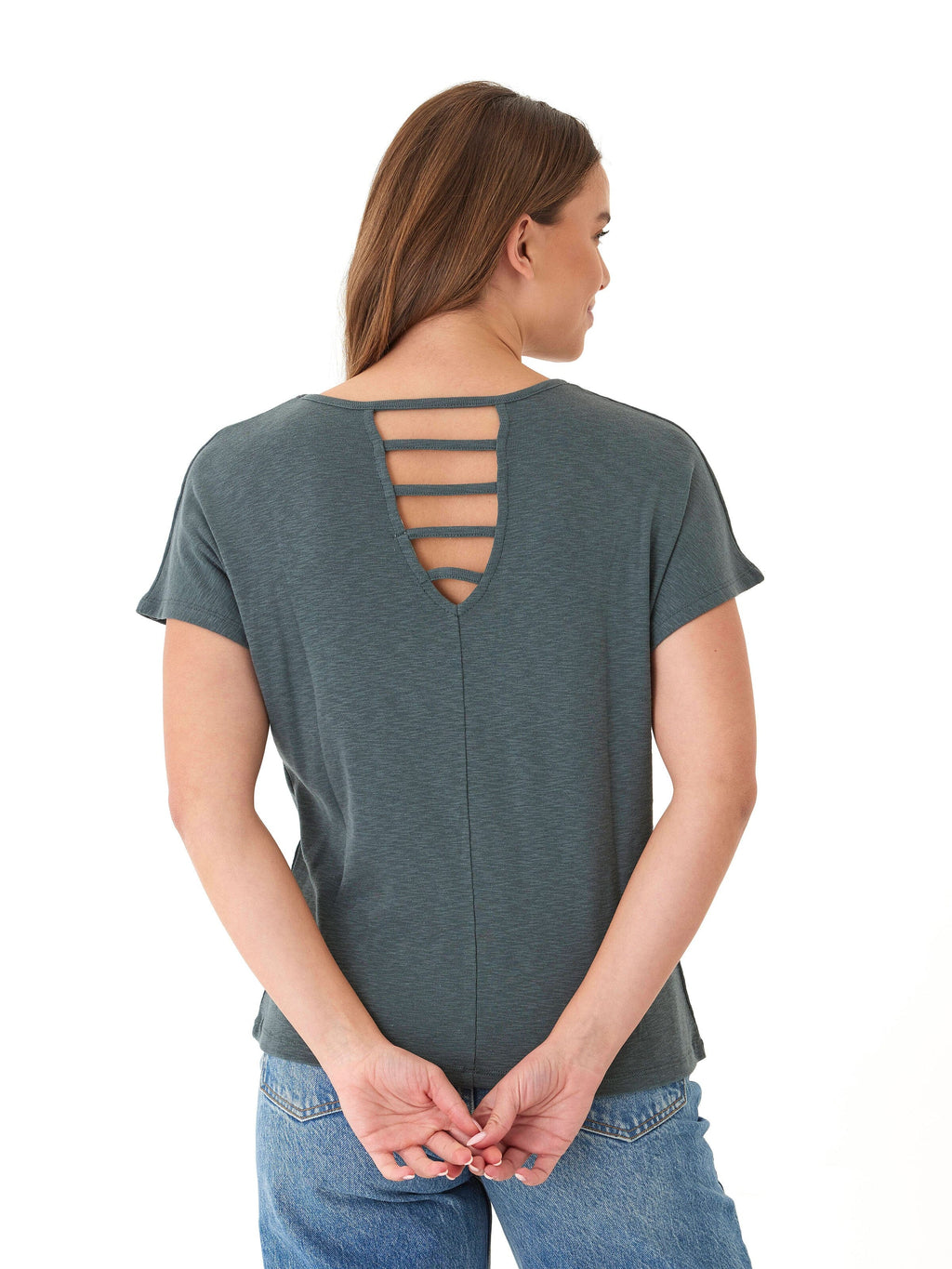 Textured Slub Jersey Cutout Top with Back Ladder Detail