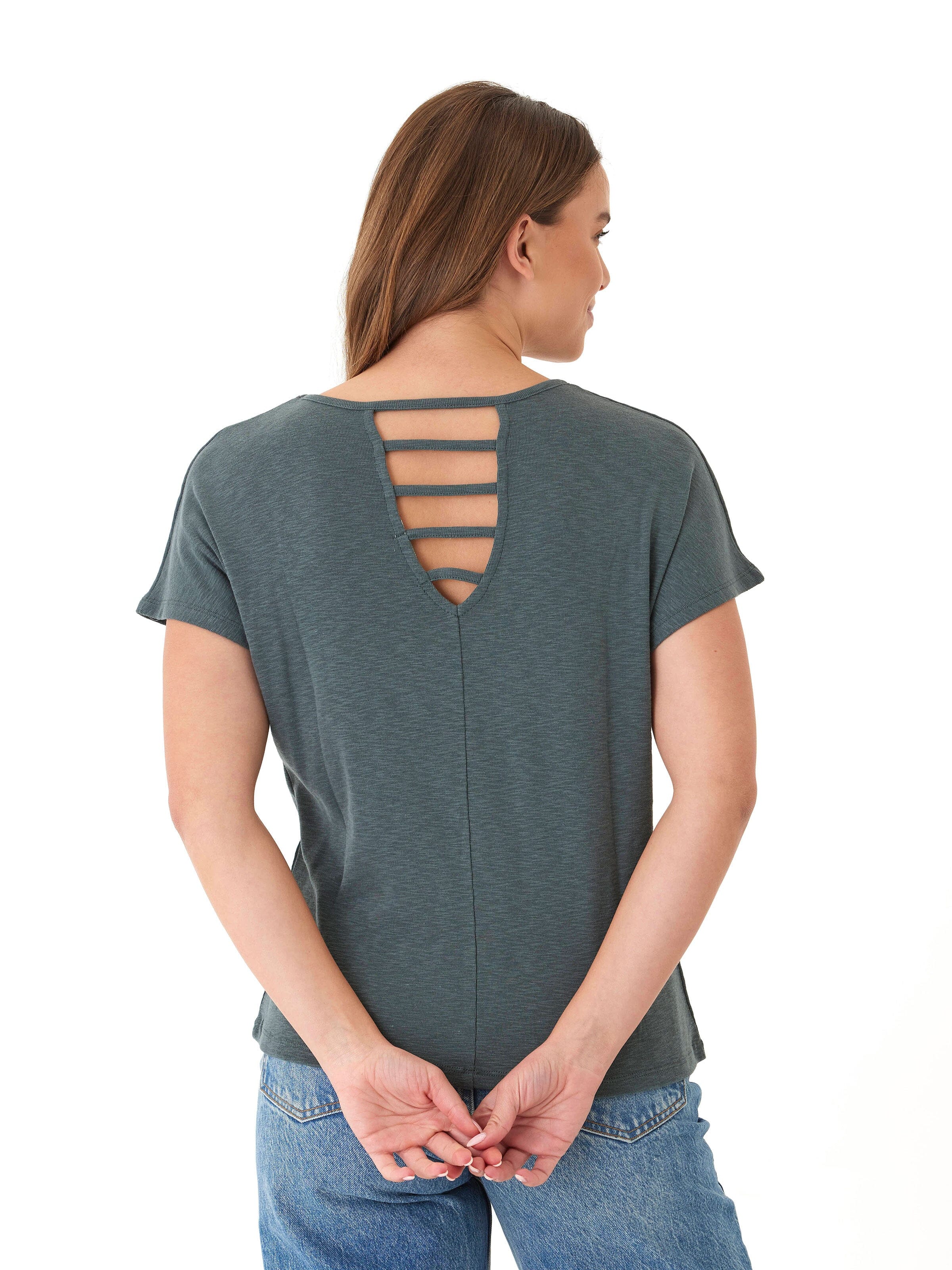 Textured Slub Jersey Cutout Top with Back Ladder Detail