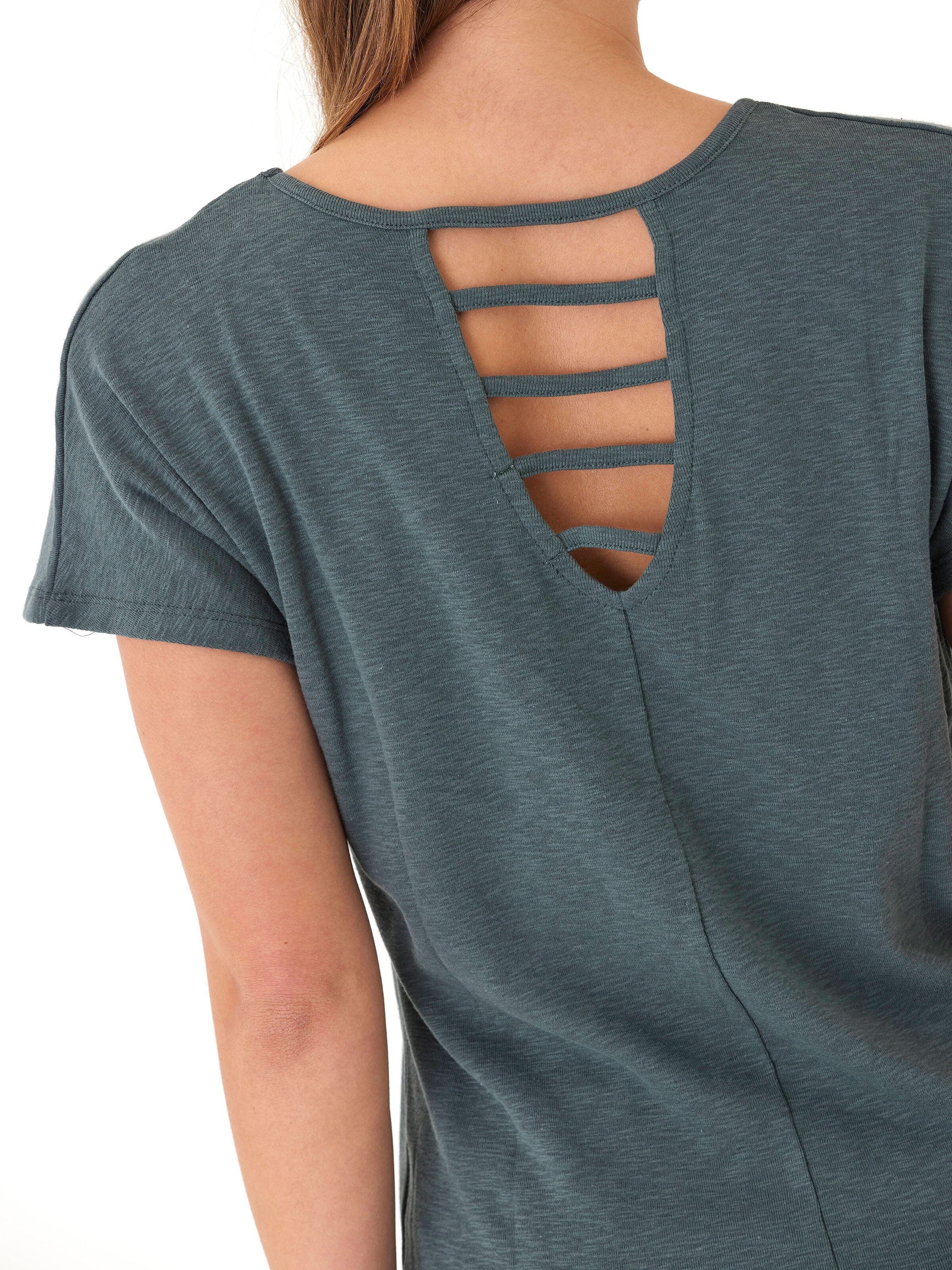 Textured Slub Jersey Cutout Top with Back Ladder Detail