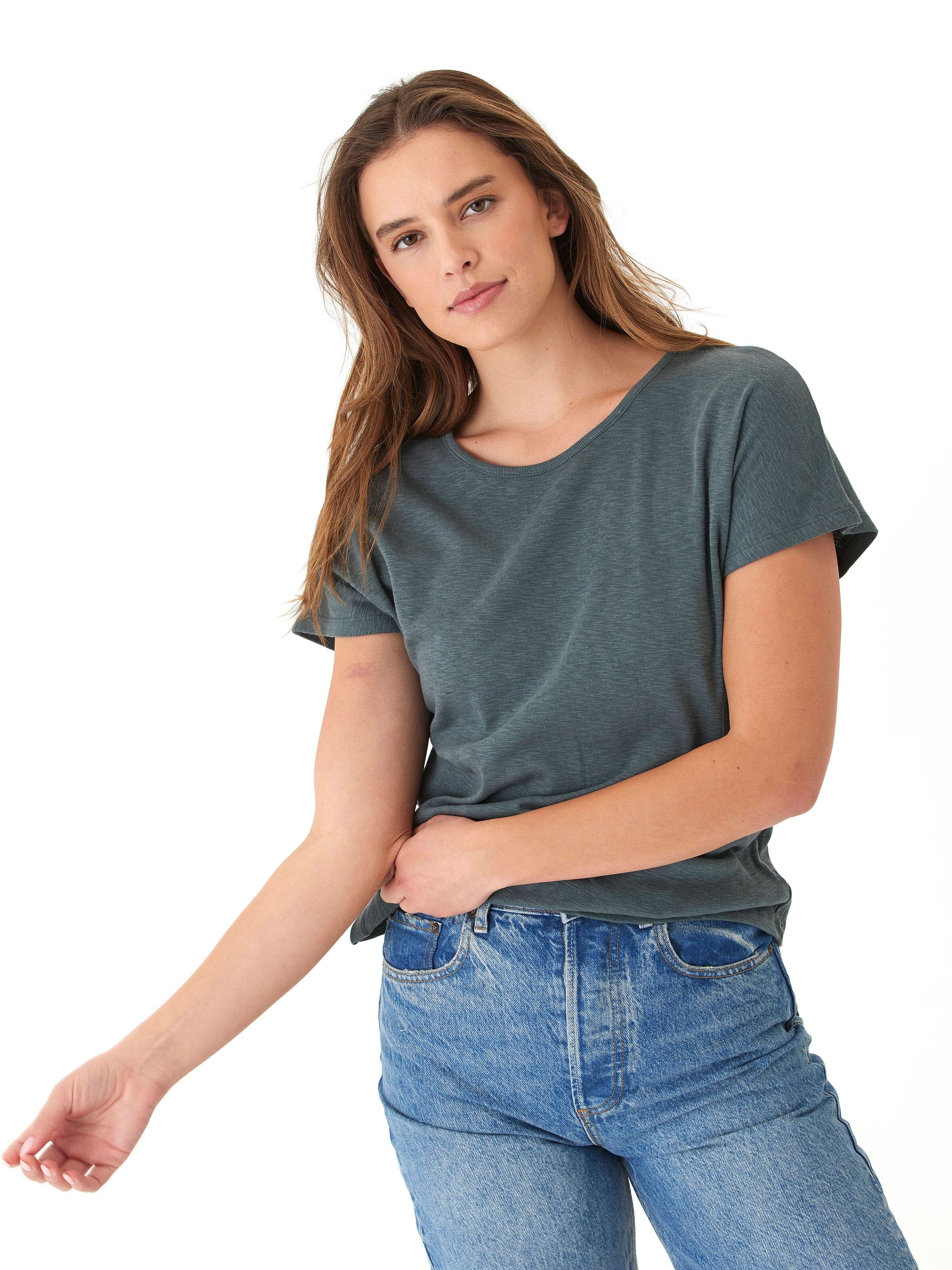 Back view of Alycia Textured Slub Jersey Cutout Top showing ladder detail
