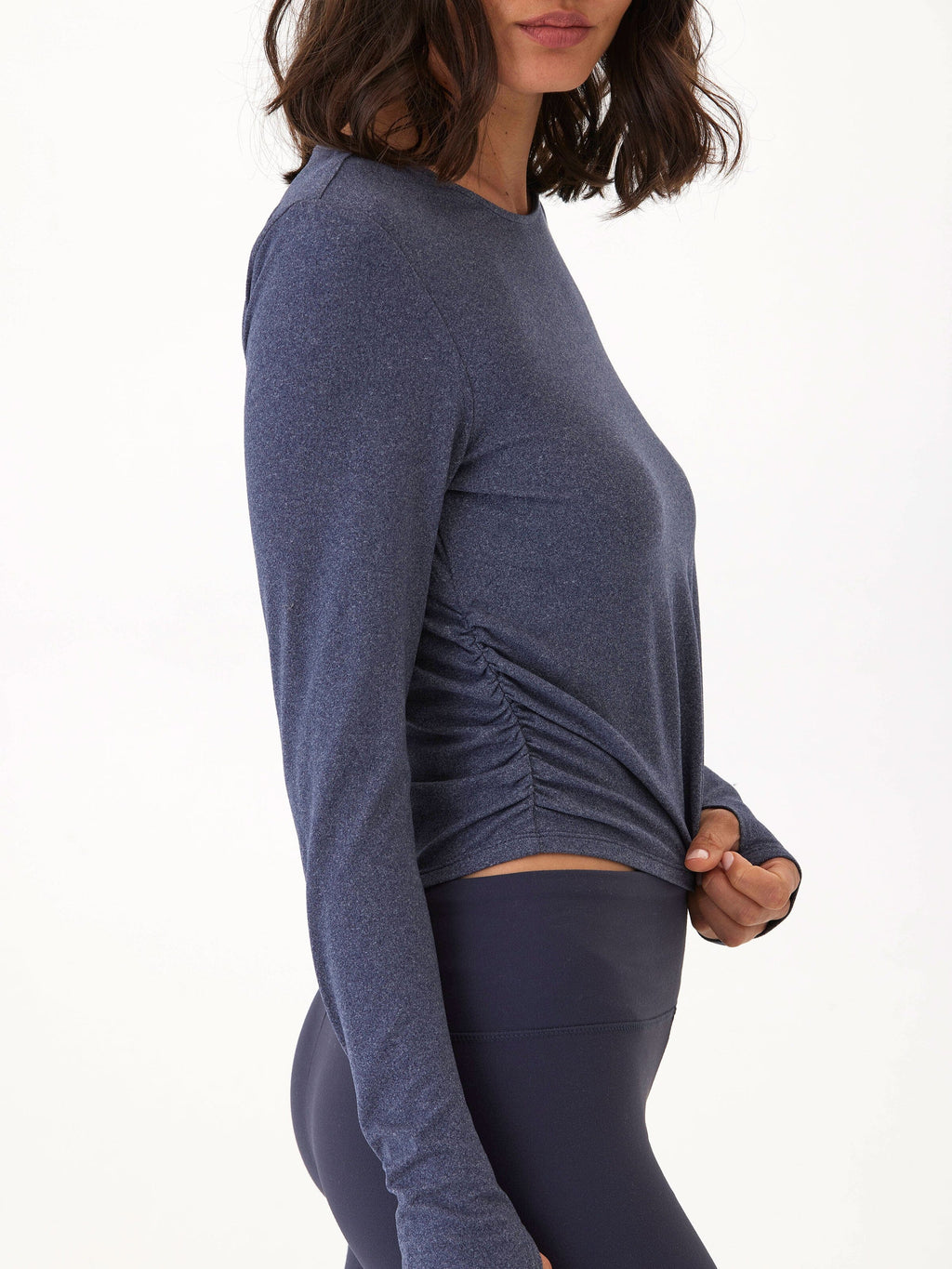 Amabella Heather Luxe Jersey Ruched Long Sleeve Top with Thumbholes