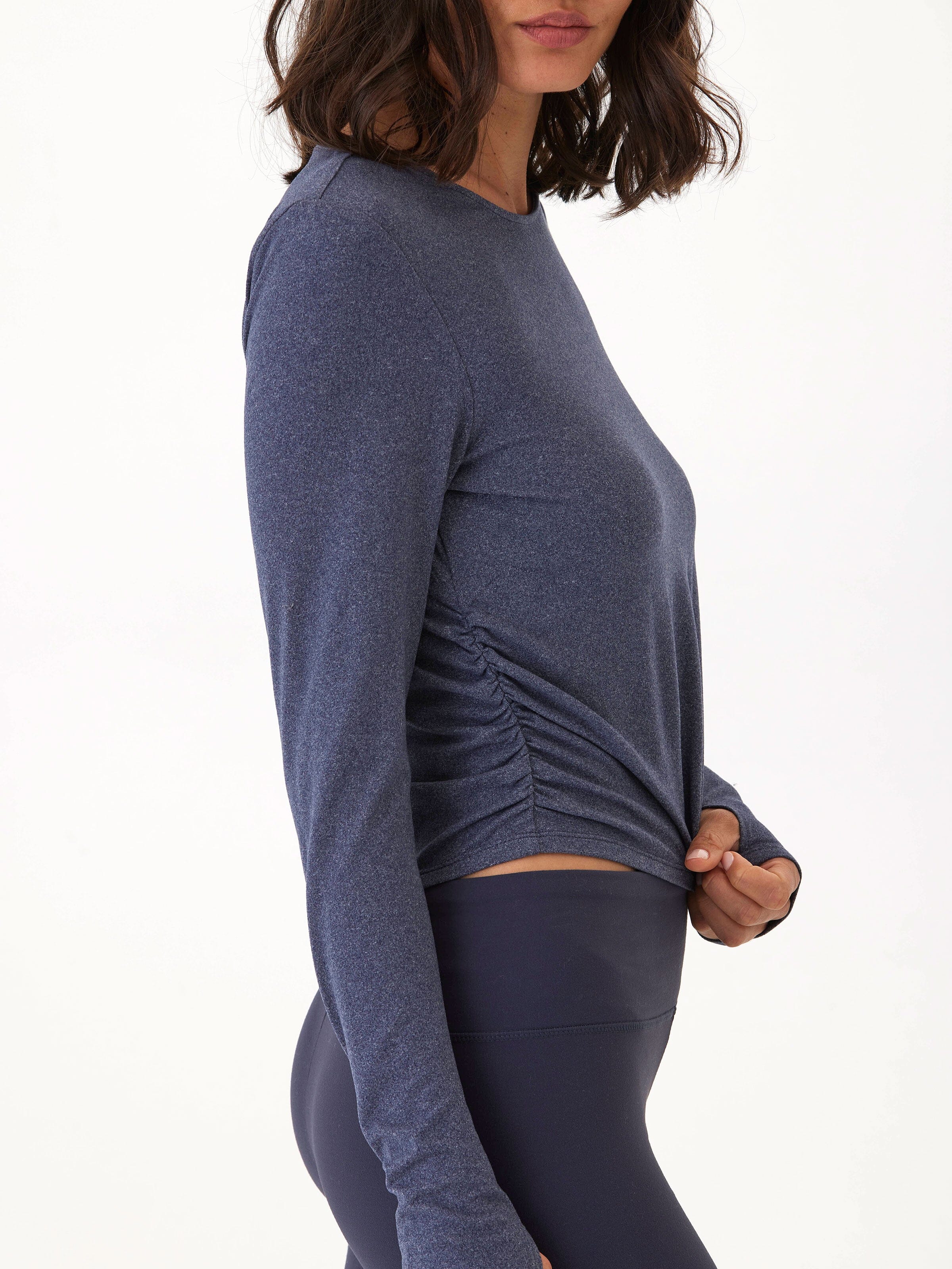 Amabella Heather Luxe Jersey Ruched Long Sleeve Top with Thumbholes