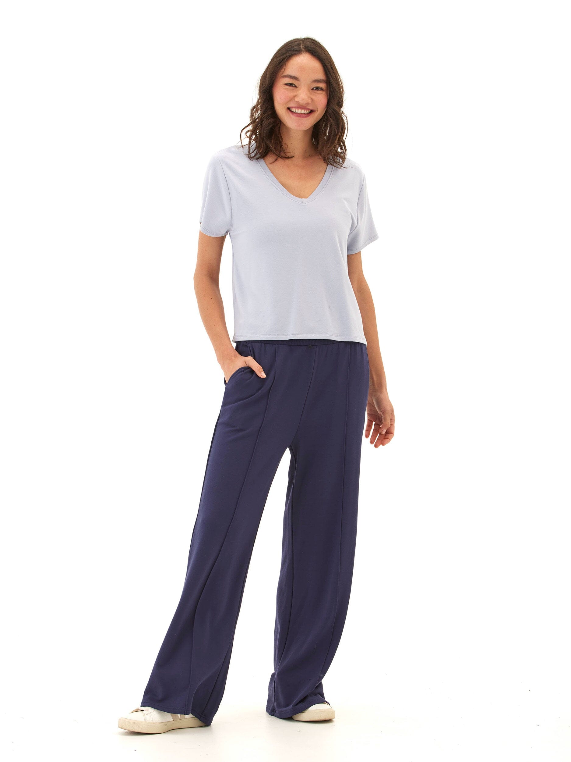 Core Modal Terry V-Neck Tee in Light Blue