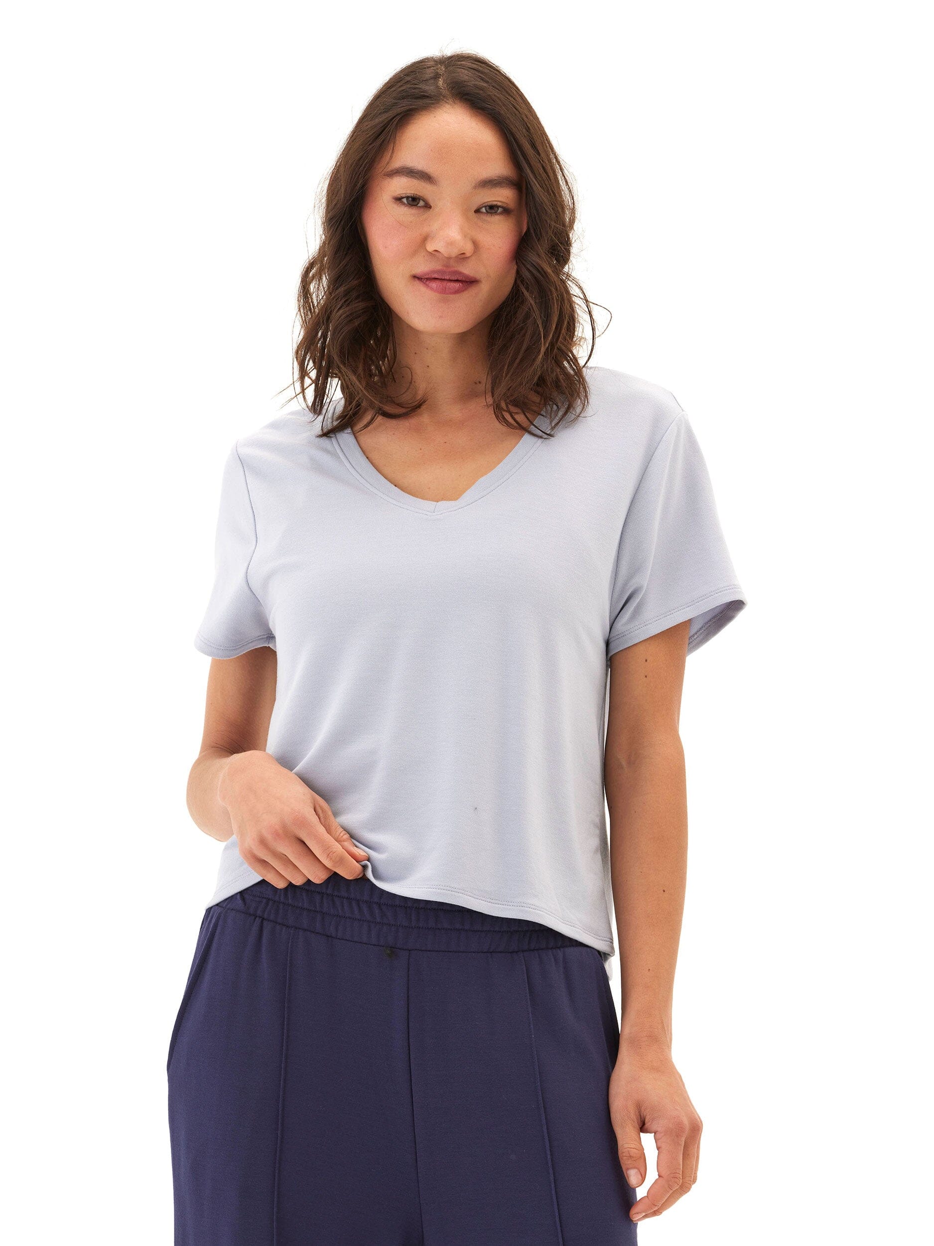 Core Modal Terry V-Neck Tee in Light Blue