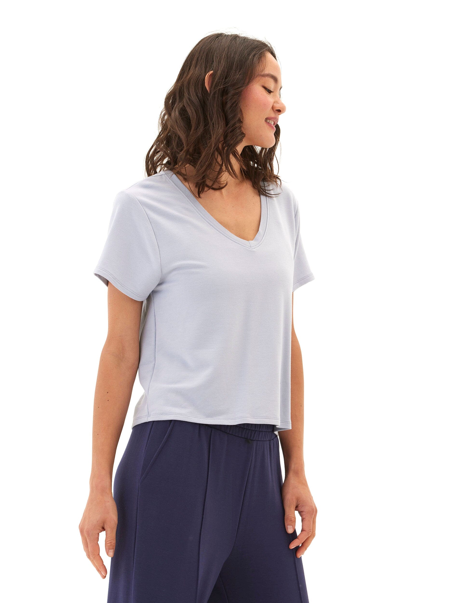 Core Modal Terry V-Neck Tee in Light Blue