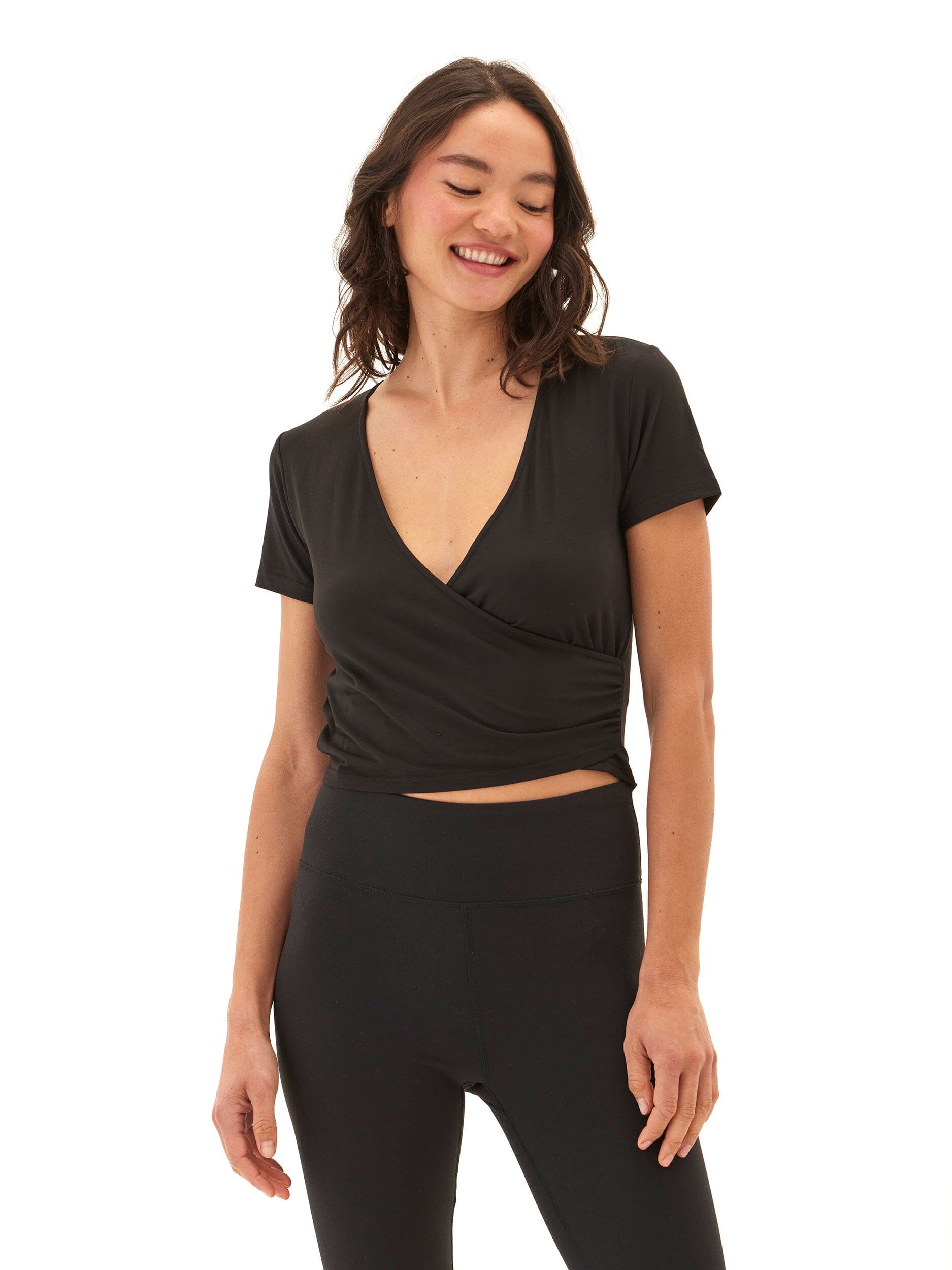 Faylinne Heather Luxe Jersey Wrap Tee Feminine V-Neck
