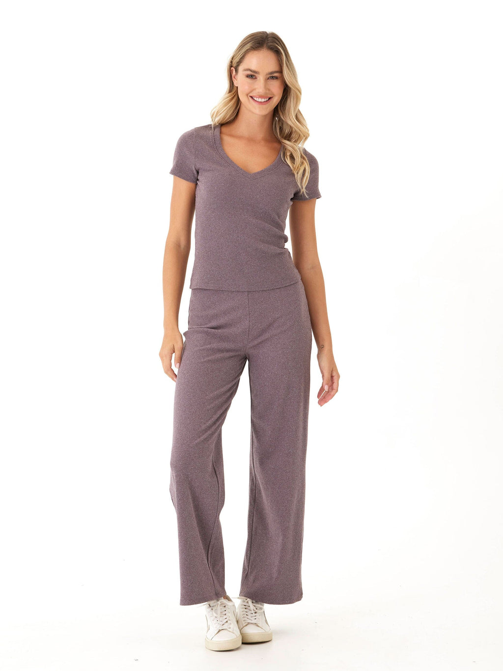 Alexia Brushed Performance Rib V-Neck Tee – Soft Stretch Top