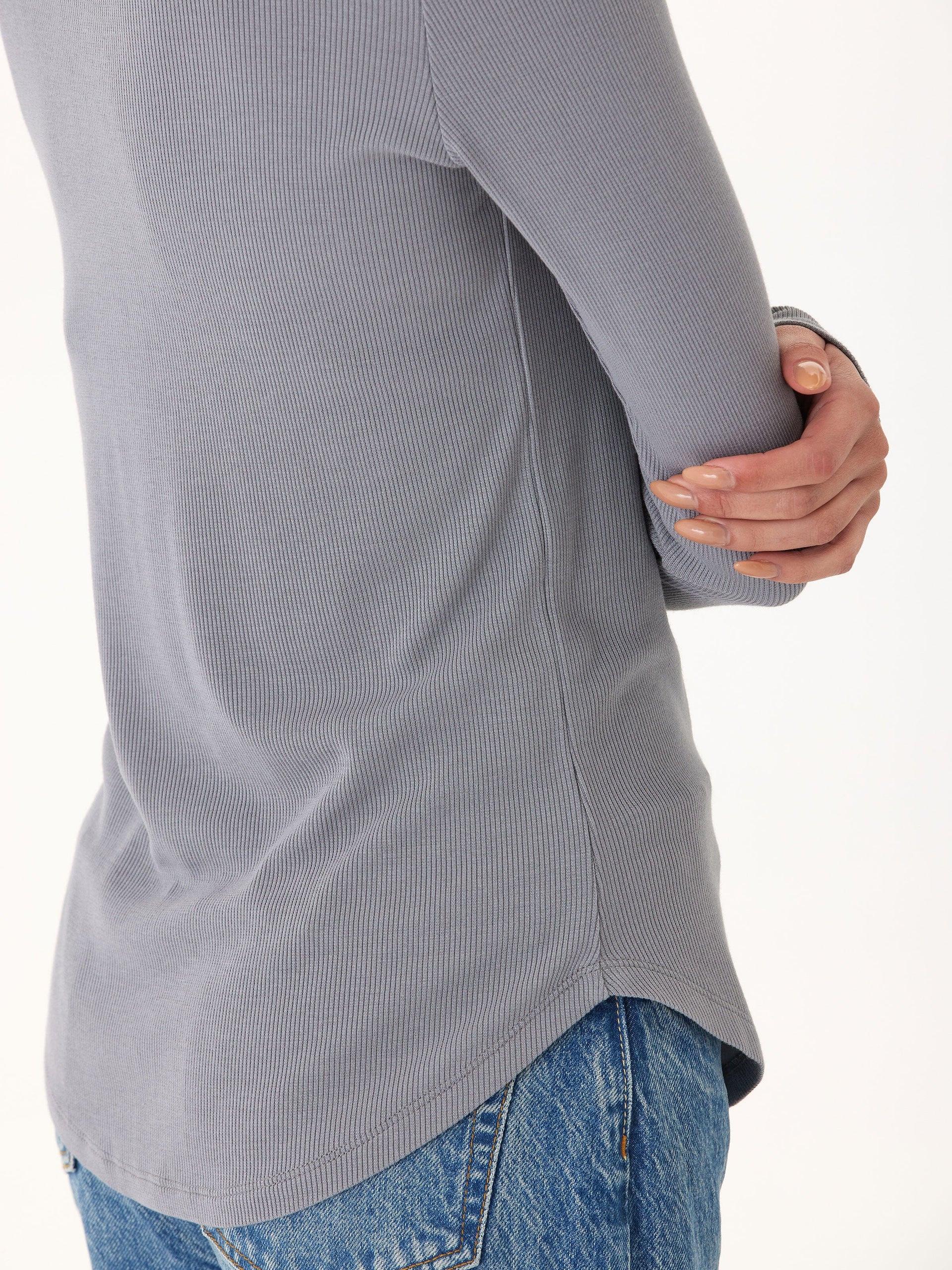 Torri Feather Rib Long Sleeve Crew Tee in Grey