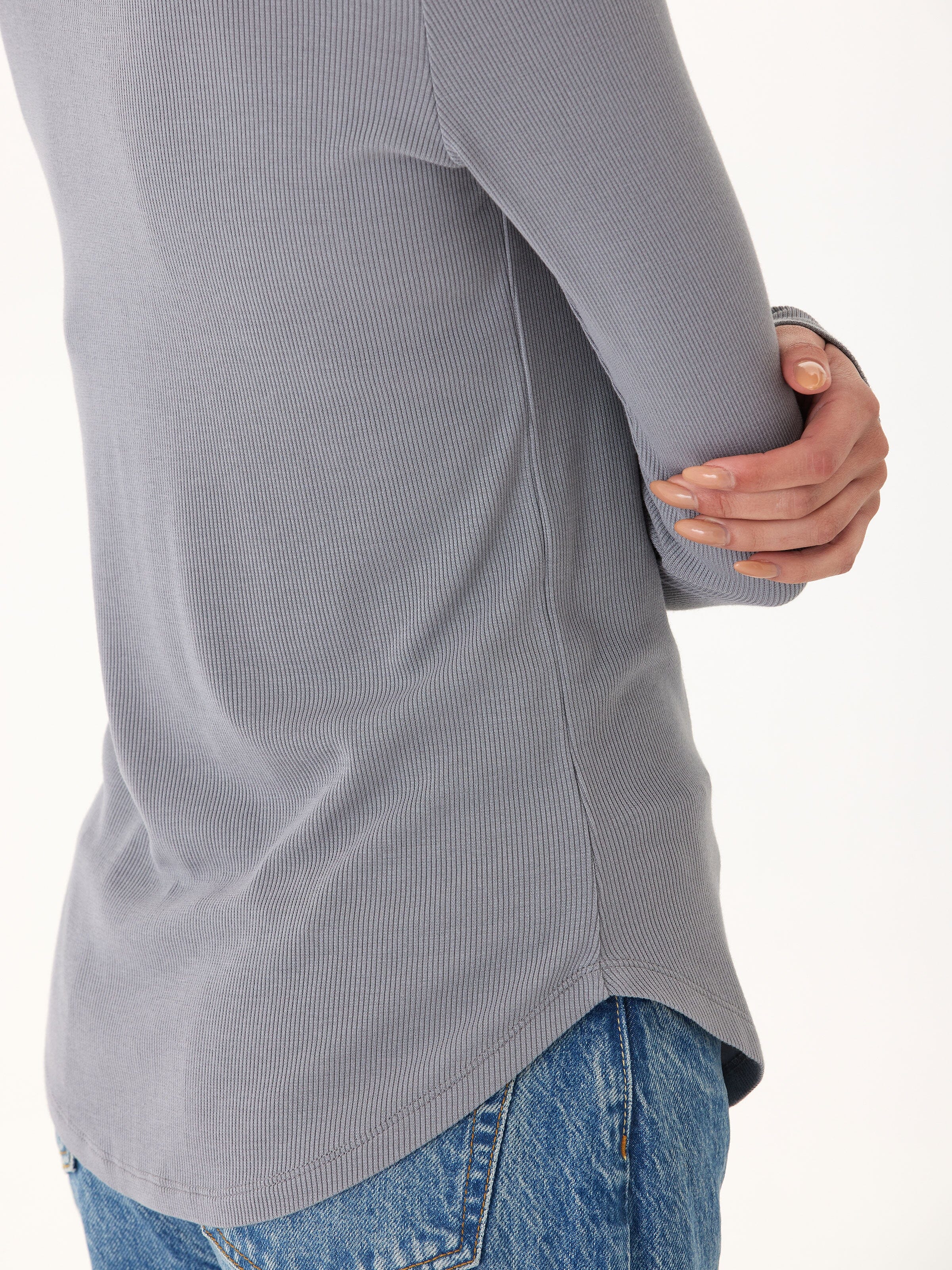 Torri Feather Rib Long Sleeve Crew Tee in Grey
