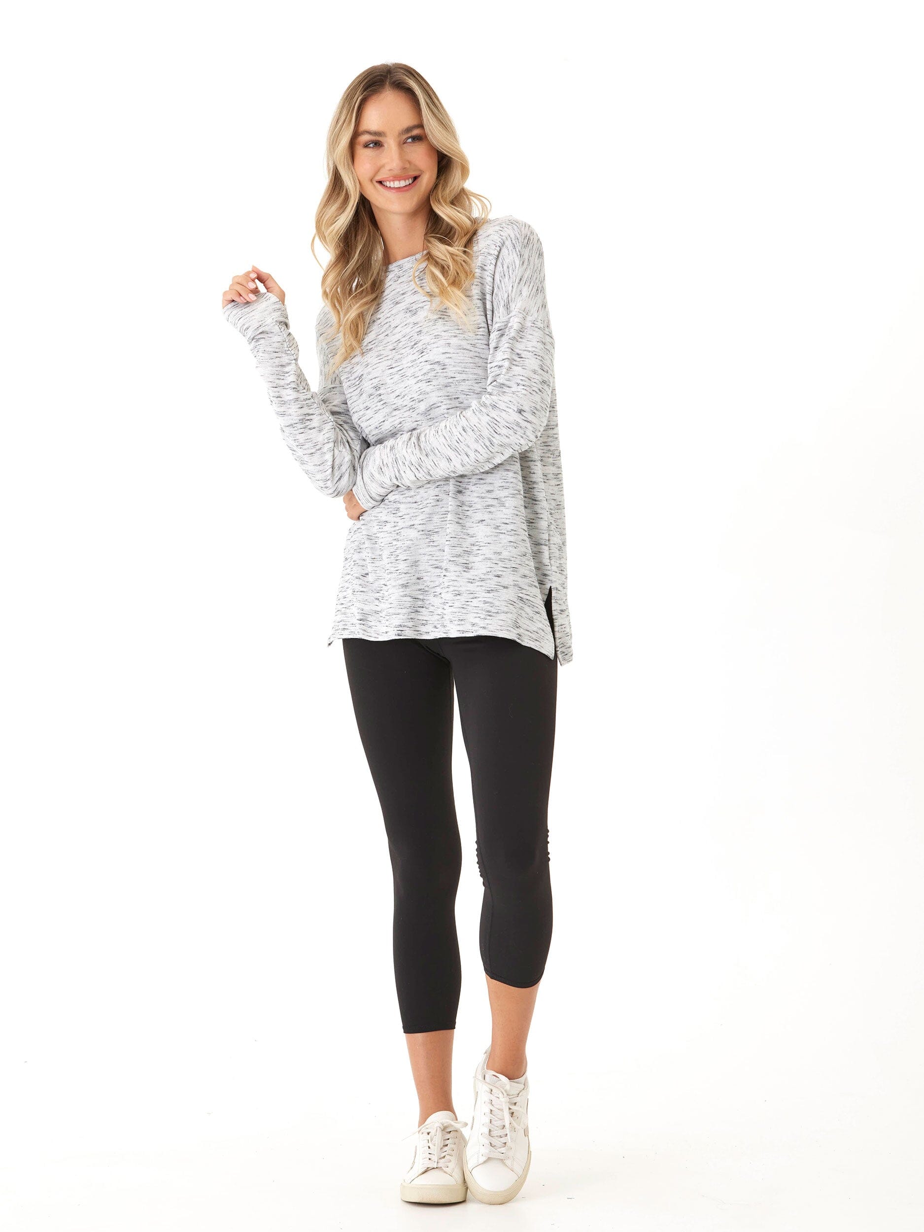 Mariah Rhythm Slub Tunic Top with Thumbholes - White or Black