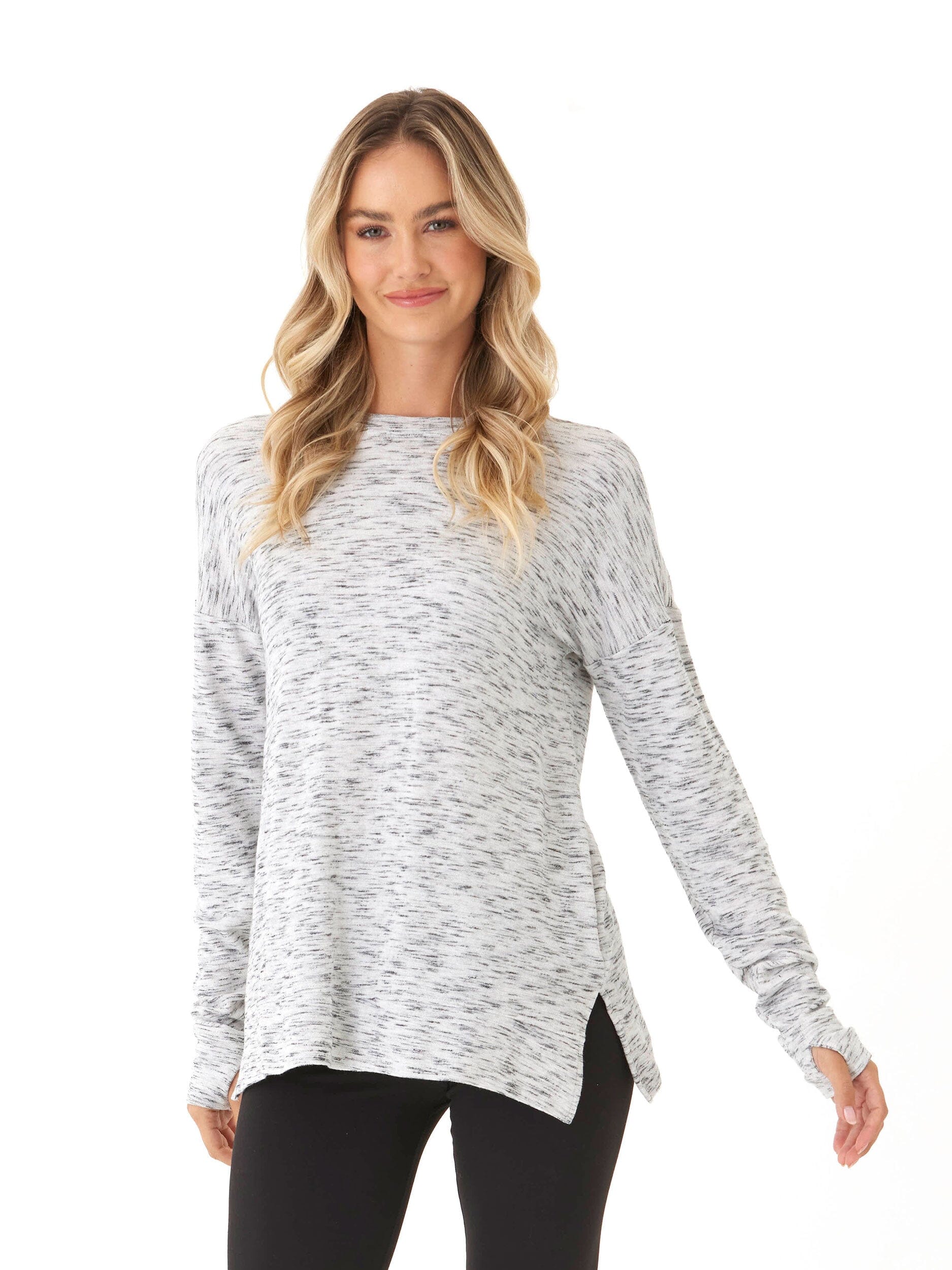 Mariah Rhythm Slub Tunic Top with Thumbholes - White or Black