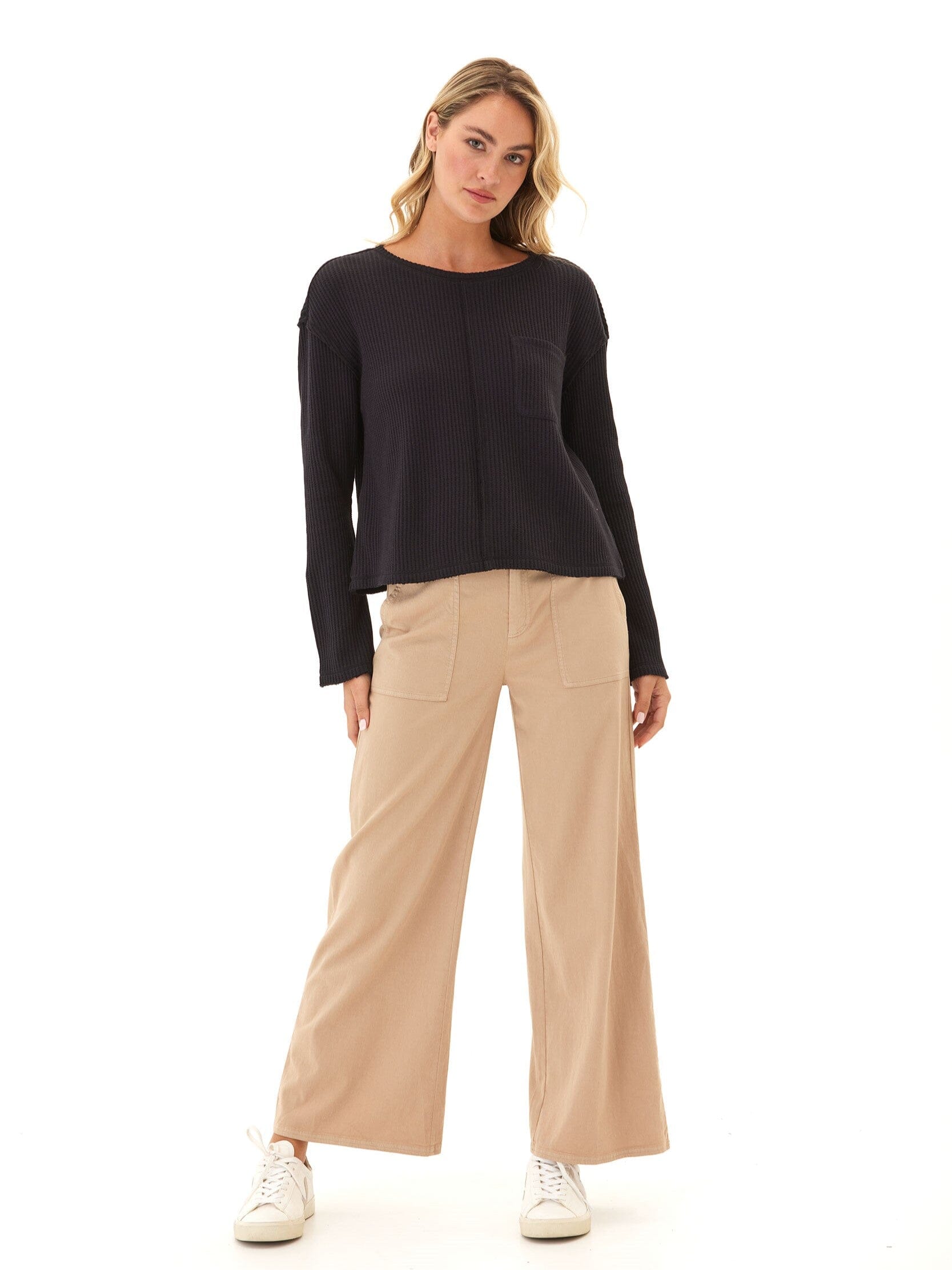 Giulia Eco Thermal Long Sleeve Top in Black Minimalist Knit