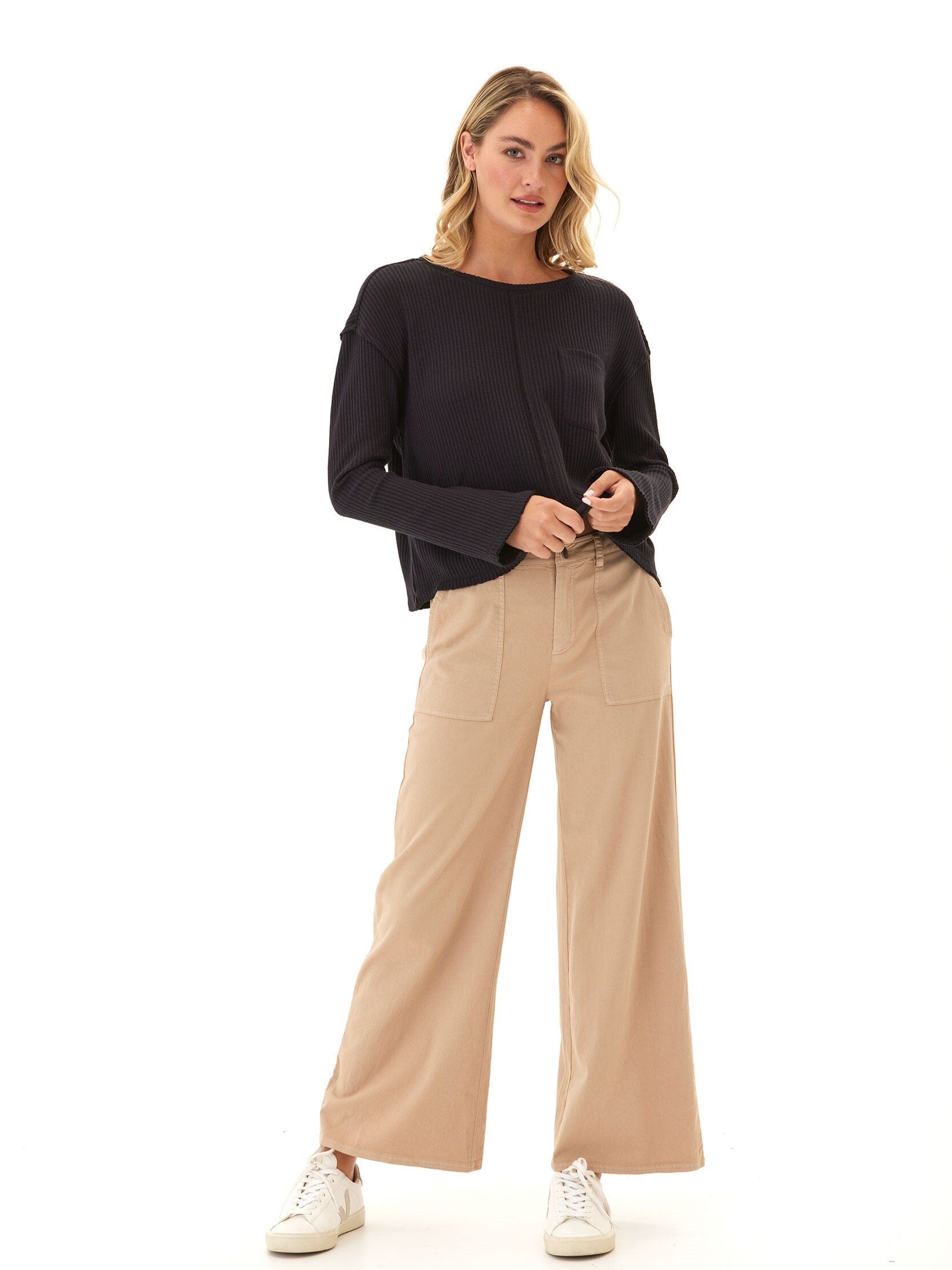 Giulia Eco Thermal Long Sleeve Top in Black Minimalist Knit