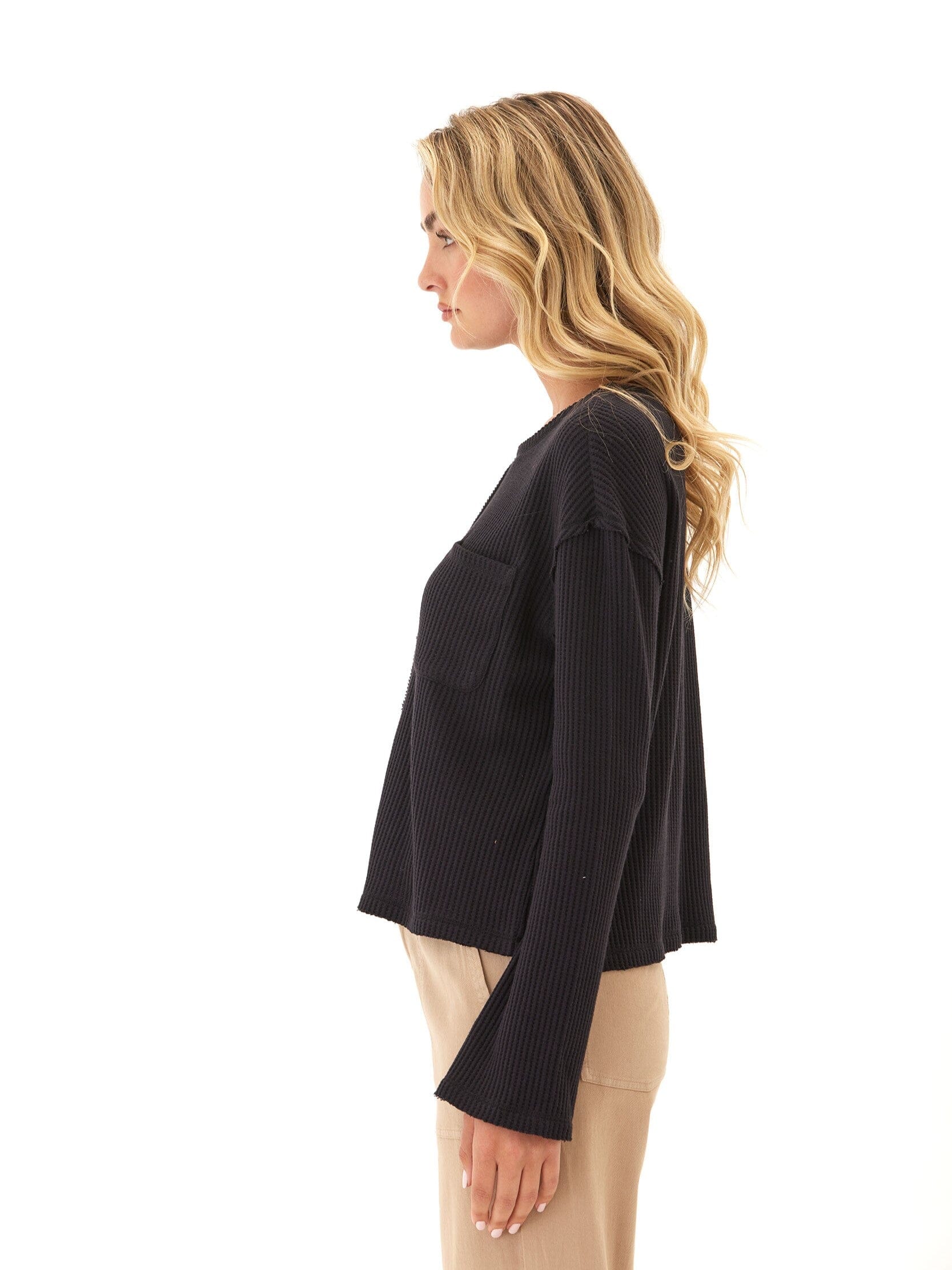 Giulia Eco Thermal Long Sleeve Top in Black Minimalist Knit