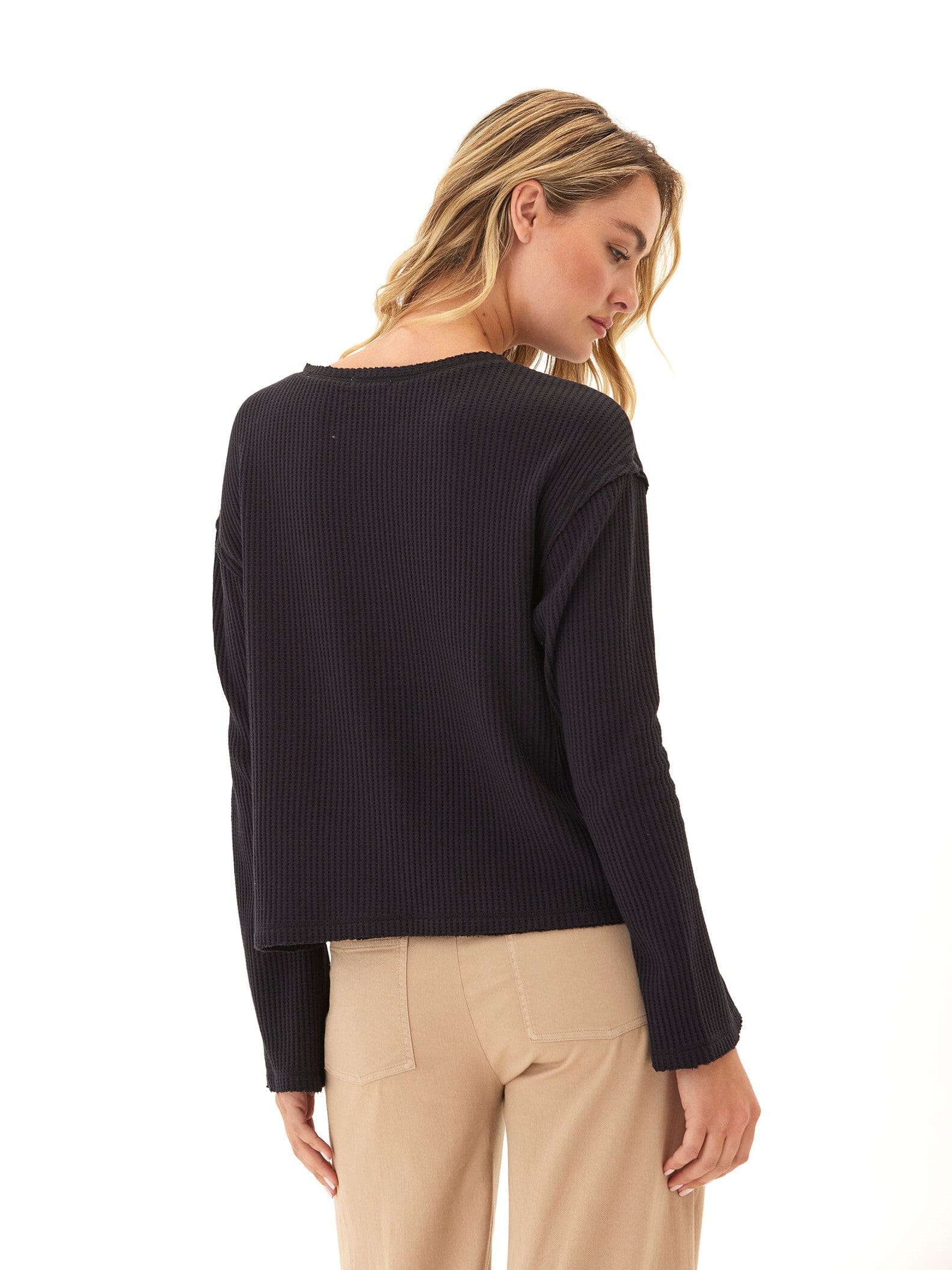 Giulia Eco Thermal Long Sleeve Top in Black Minimalist Knit