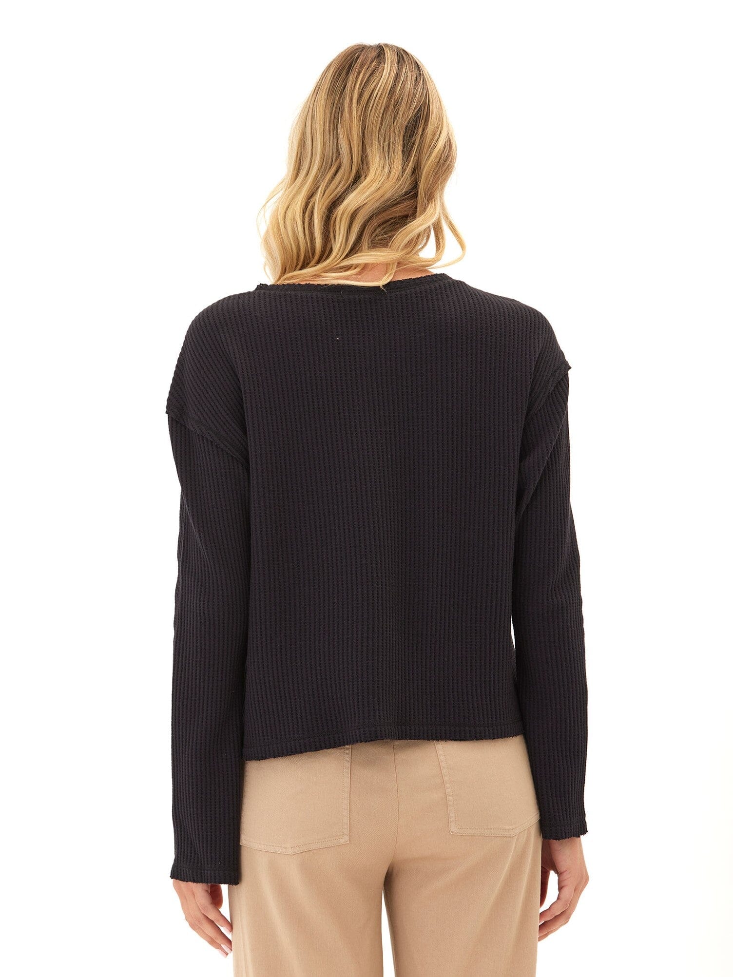 Giulia Eco Thermal Long Sleeve Top in Black Minimalist Knit