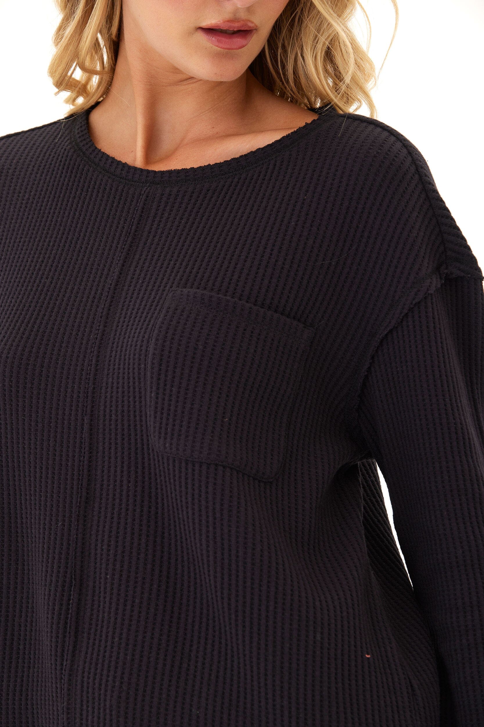 Giulia Eco Thermal Long Sleeve Top in Black Minimalist Knit