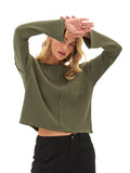 Women's Giulia Eco Thermal Long Sleeve Top in solid olive green knit fabric