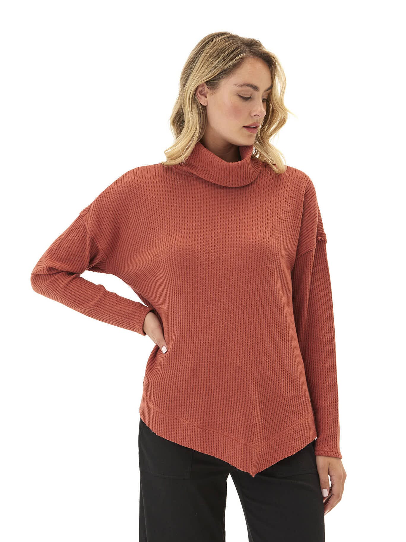 Rikke Eco Thermal Asymmetrical Long Sleeve Textured Top
