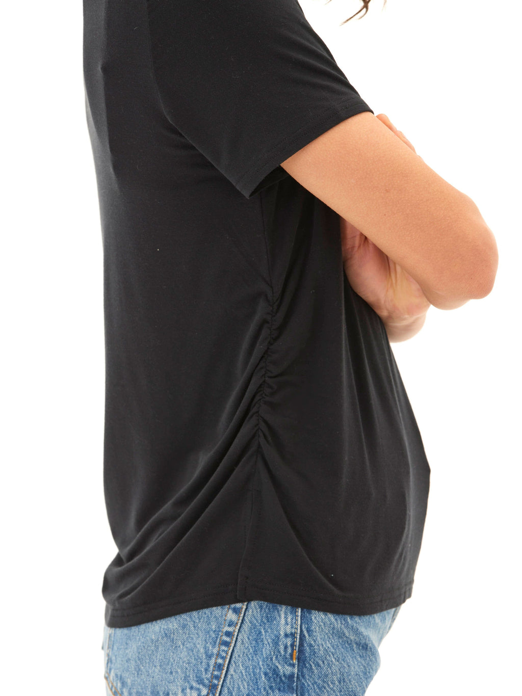 Briona Tencel Jersey Ruched Side Tee in Black