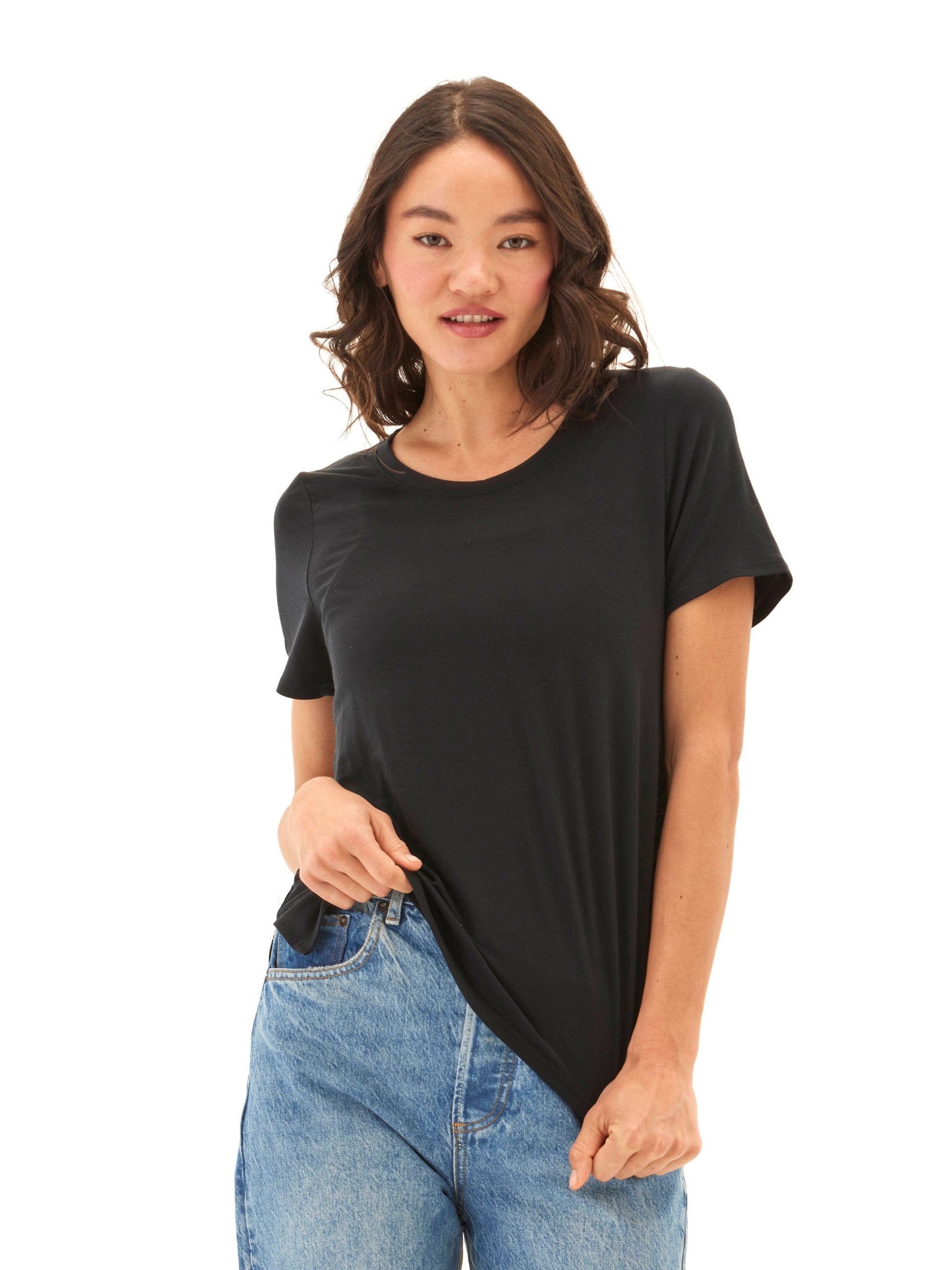 Briona Tencel Jersey Ruched Side Tee in Black