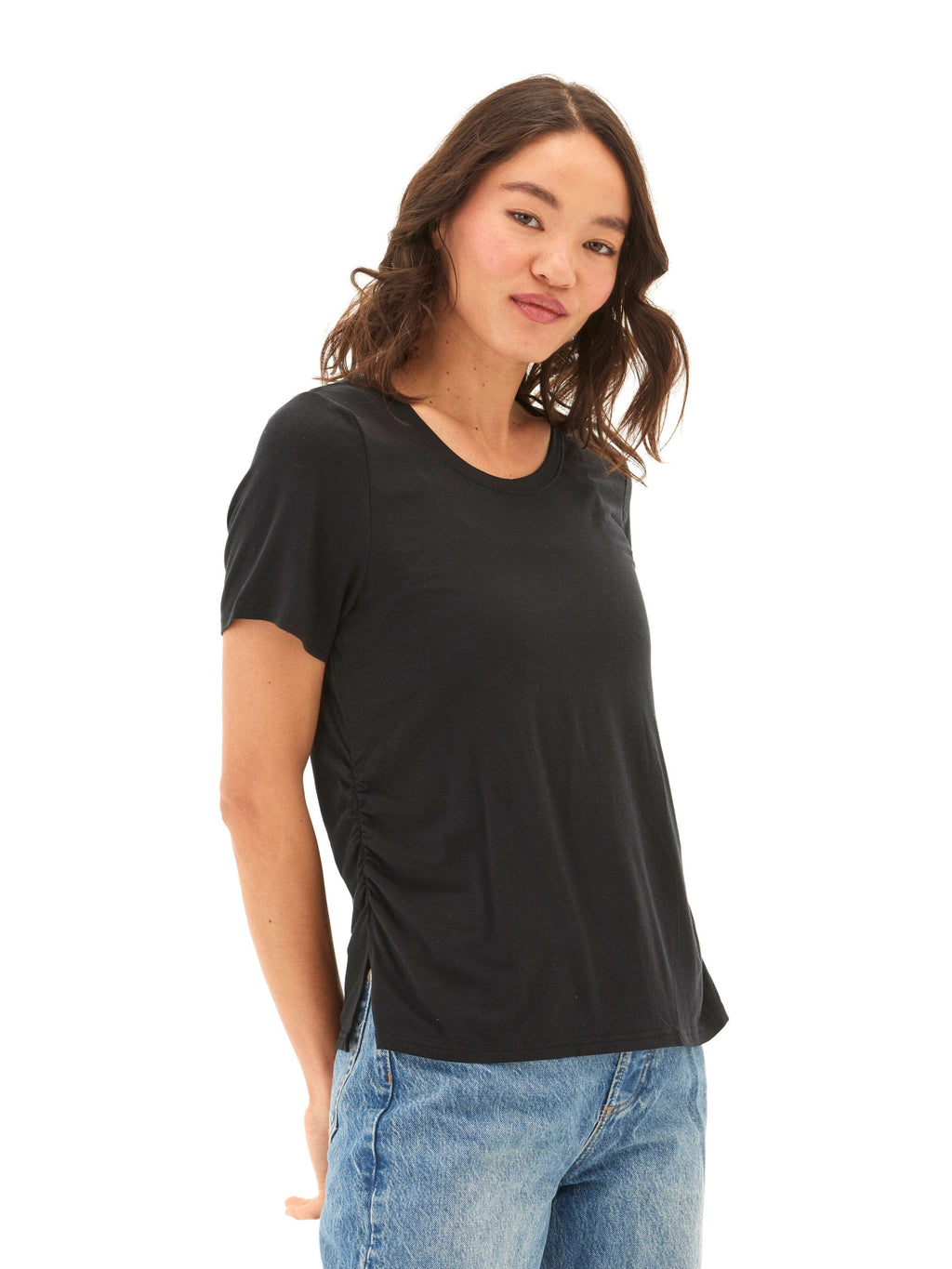 Briona Tencel Jersey Ruched Side Tee in Black