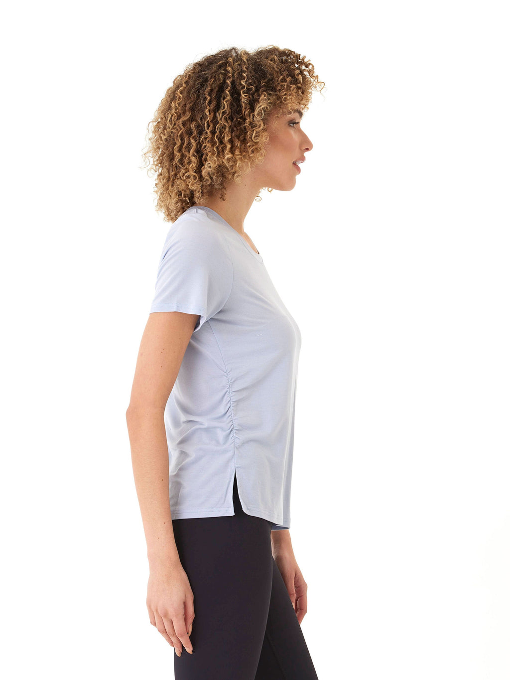 Tencel Jersey Ruched Side Crew Neck Tee - Soft Fitted Top
