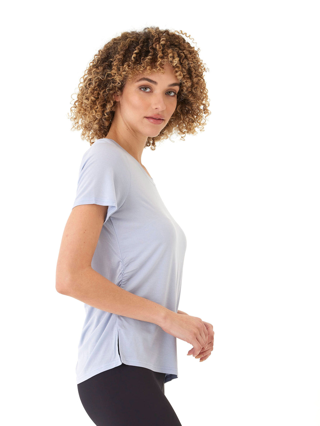 Tencel Jersey Ruched Side Crew Neck Tee - Soft Fitted Top